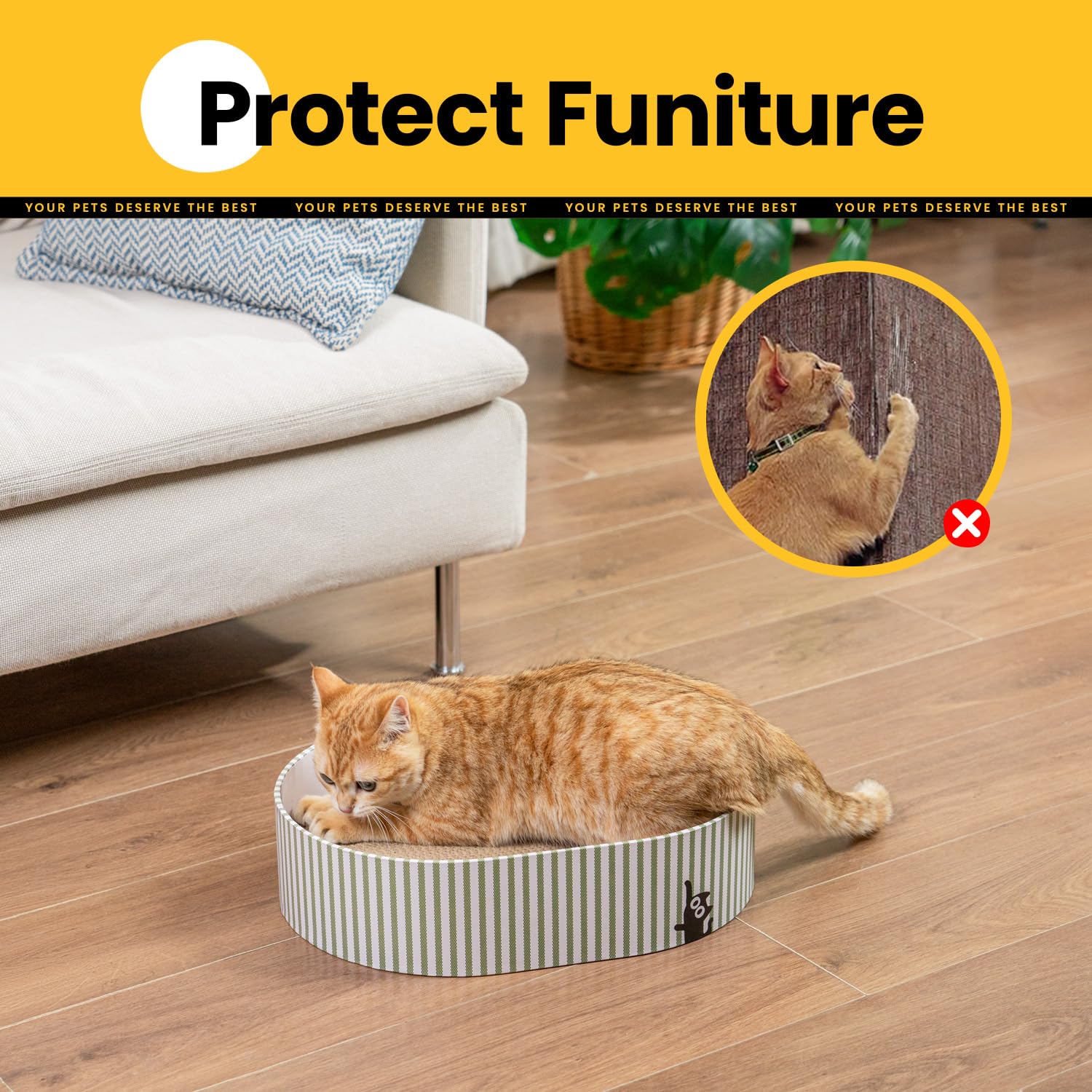 Conlun Griffoir pour Chat avec 4 Planches Grattage, Boîte Grattoir Chat Carton Ondulé Réversible Résistant pour Chats d'Intérieur, Couchage et Mobilier pour Chats, Cadeau pour Chatons, Grand Modèle