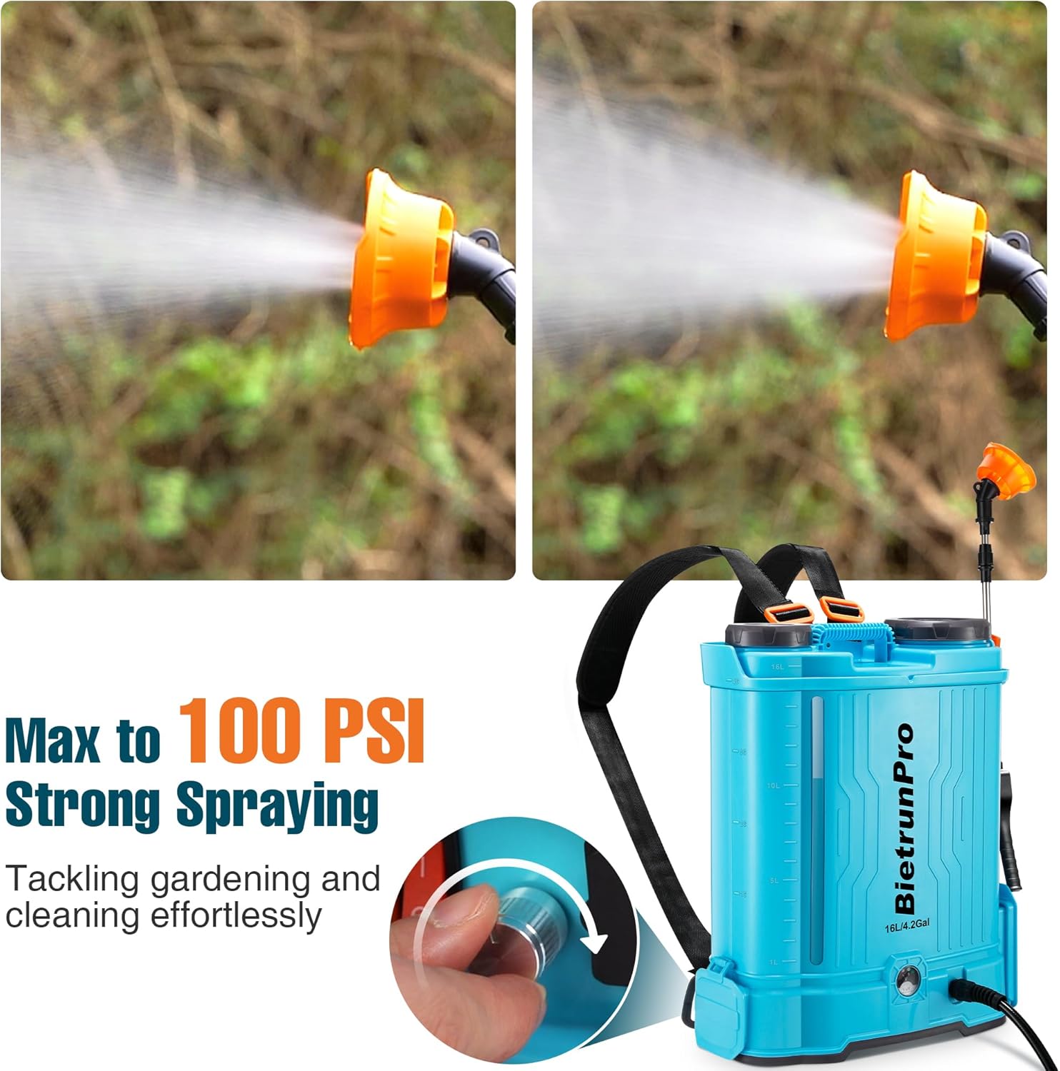 4.2 Gallon Battery Powered Backpack Sprayer with Auto Mixing, 4H Continuous Spraying, 100 PSI Backpack Battery Powered Sprayer with 5 Nozzles, Electric Operated Sprayer for Weeding, Lawn & Garden