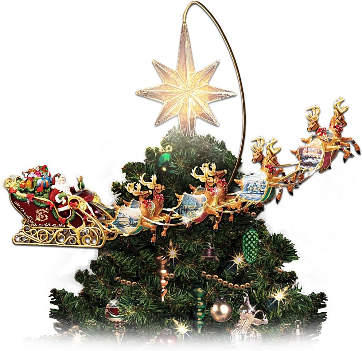Thomas Kinkade Holidays in Motion Rotating Illuminated Tree Topper Animated Christmas Decor by The Bradford Editions