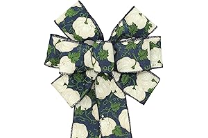 Navy Blue Ivory Pumpkin Wreath Bow