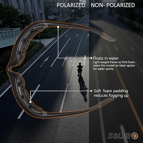 Miniatura 4 de SOL PRO Gafas de montar en motocicleta con lente polarizada acolchada TR90, marco flotante para actividades al aire libre, deportes y pesca