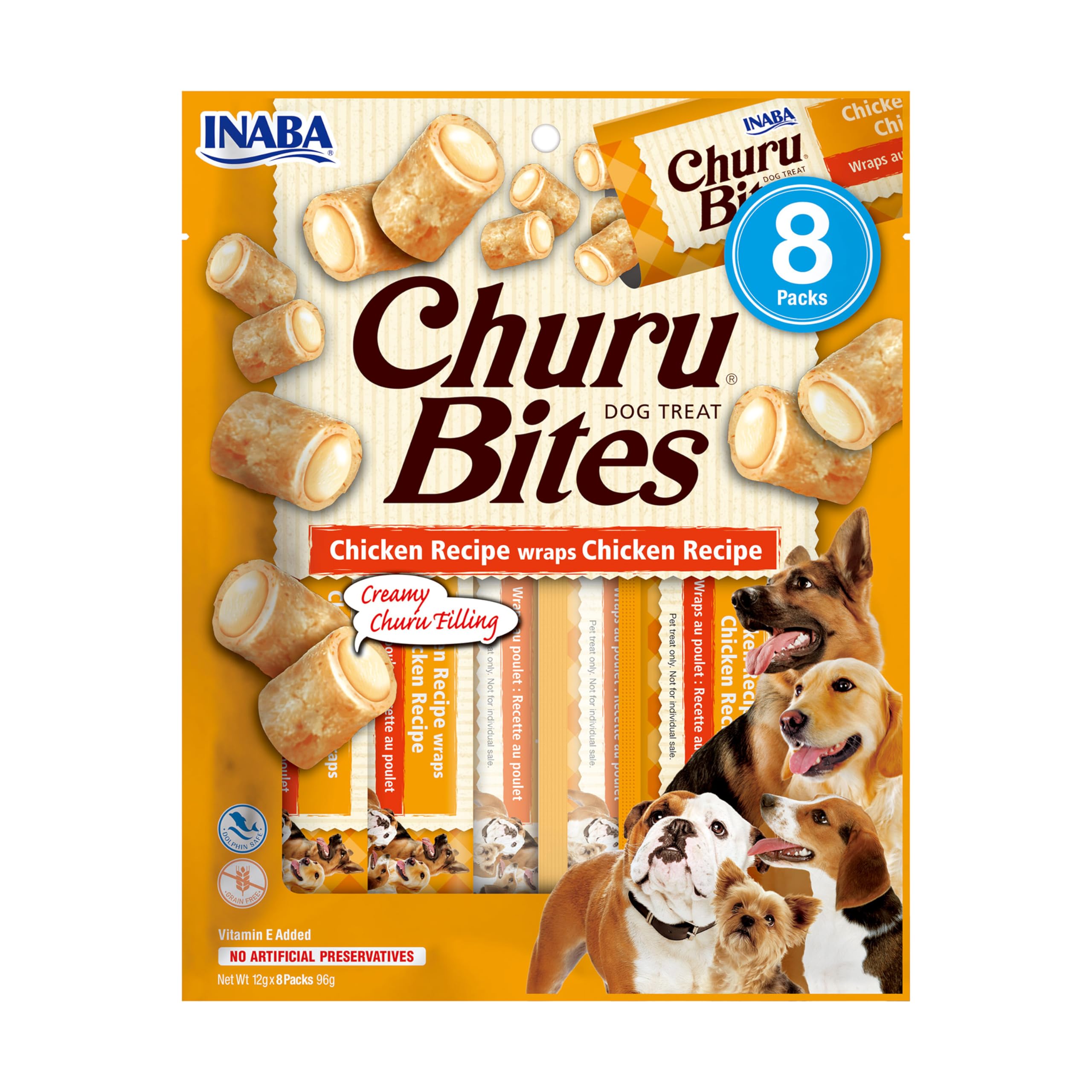 Churu Bites by INABA Dog Treat - Chicken Flavour (8 x 12g) / Crispy Pouches with Creamy Filling Dog Treat, Delicious & Healthy Snack for Dogs, Training Treat, Natural, Grain Free