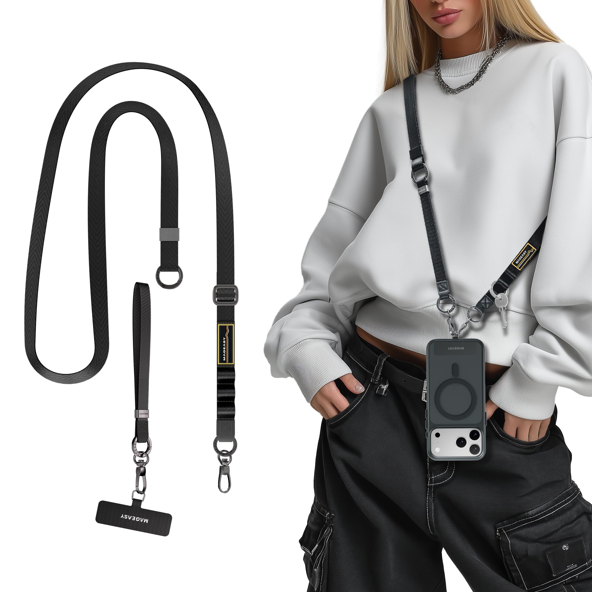Amazon.com: MAGEASY 2-in-1 Phone Lanyard Crossbody & Wrist Strap with Tether  Tab & Belt Clip, Adjustable Phone Strap, Hands-Free Anti-Drop Travel Phone  Leash for iPhone & Android (Black) : Cell Phones &
