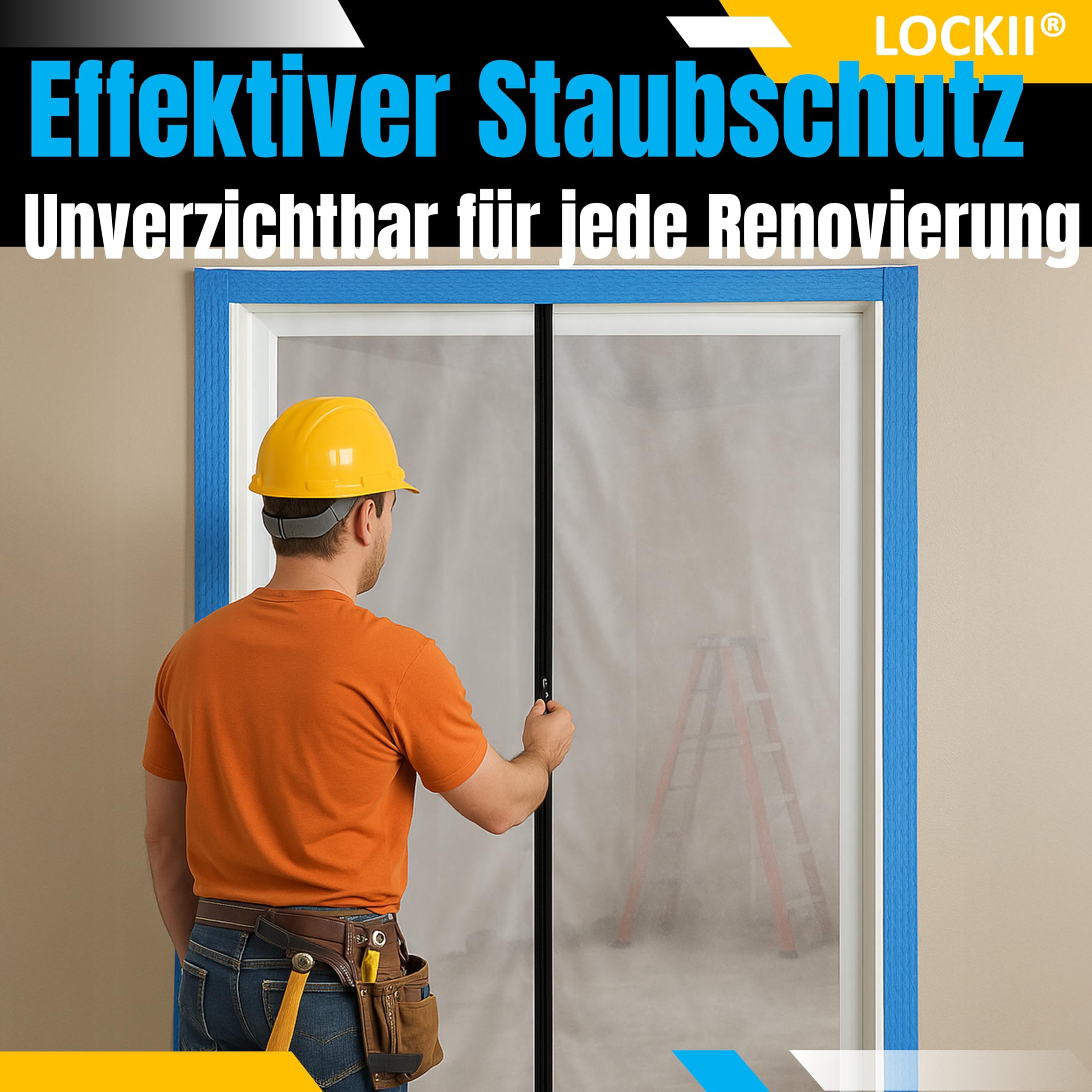2 protectores antipolvo con cremallera para puerta de 1,20 x 2,20 m, extrafuertes, 100 micras, impermeables y resistentes al polvo, para renovación y remodelación
