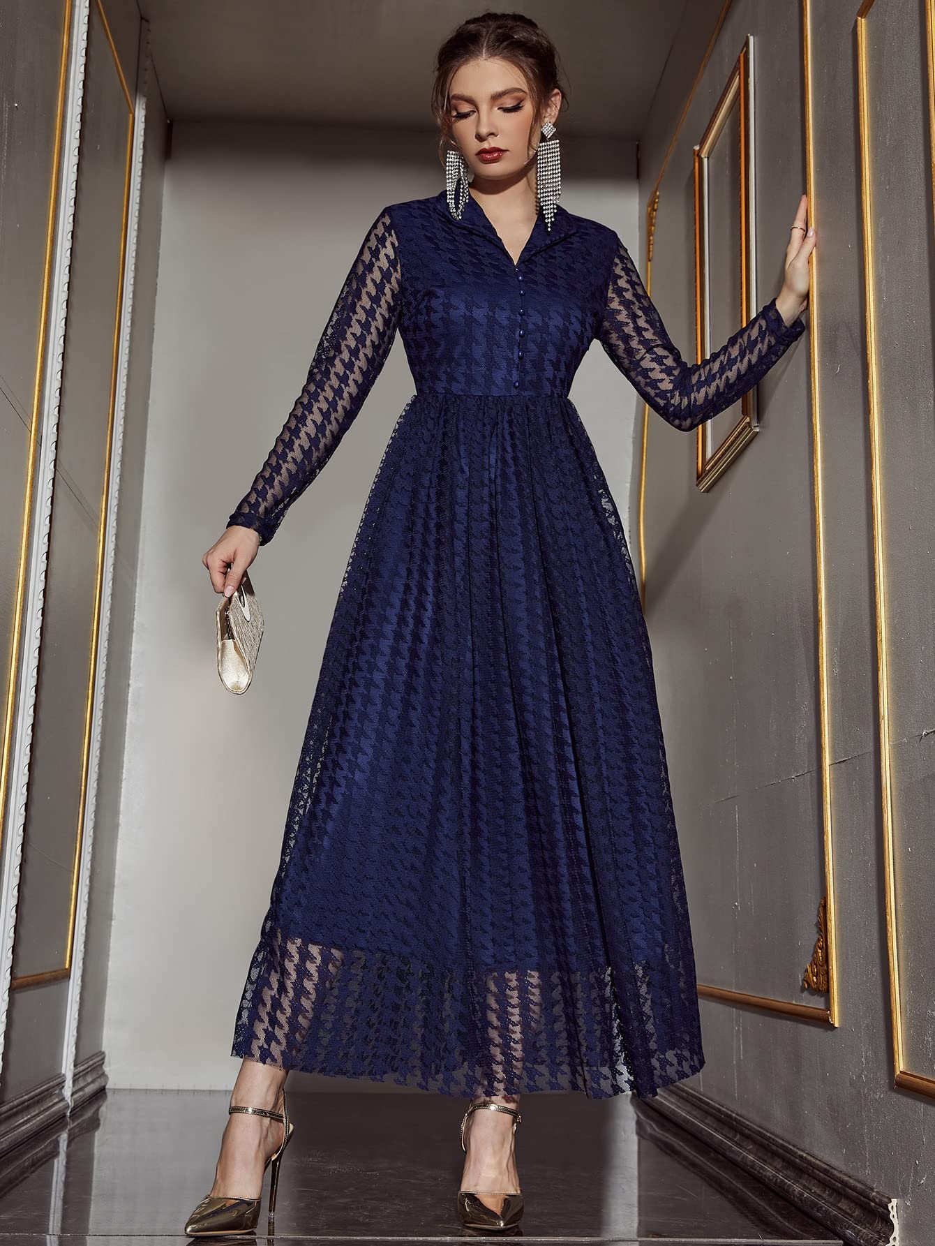 white christmas dresses Good Intentions Navy Blue Floral Midi Dress, X-Large - The Mint Julep Boutique main image 0
