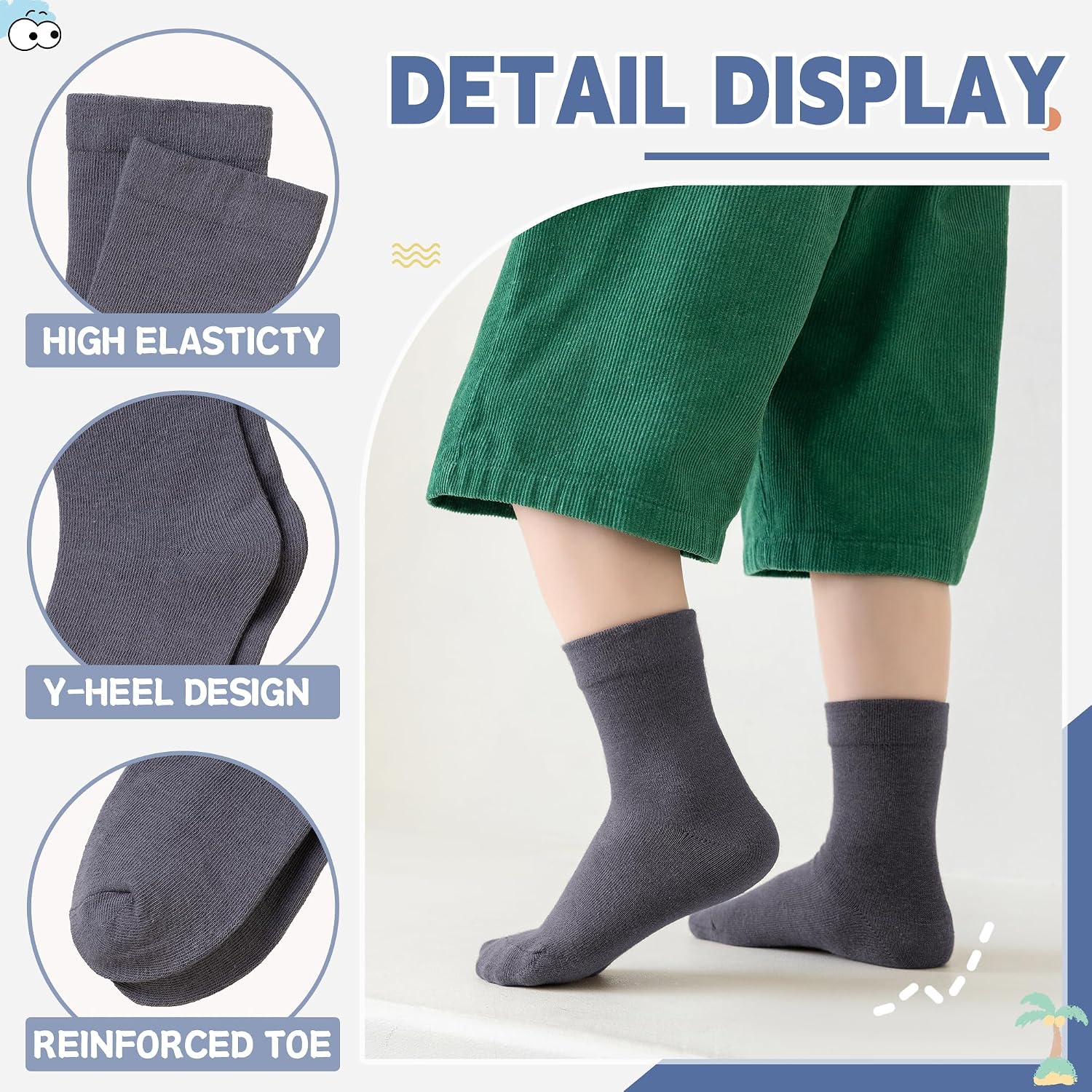Kids Crew Cotton School Socks Youth Cute Casual Breathable Little Girls Boys Dress Socks 6 Pairs