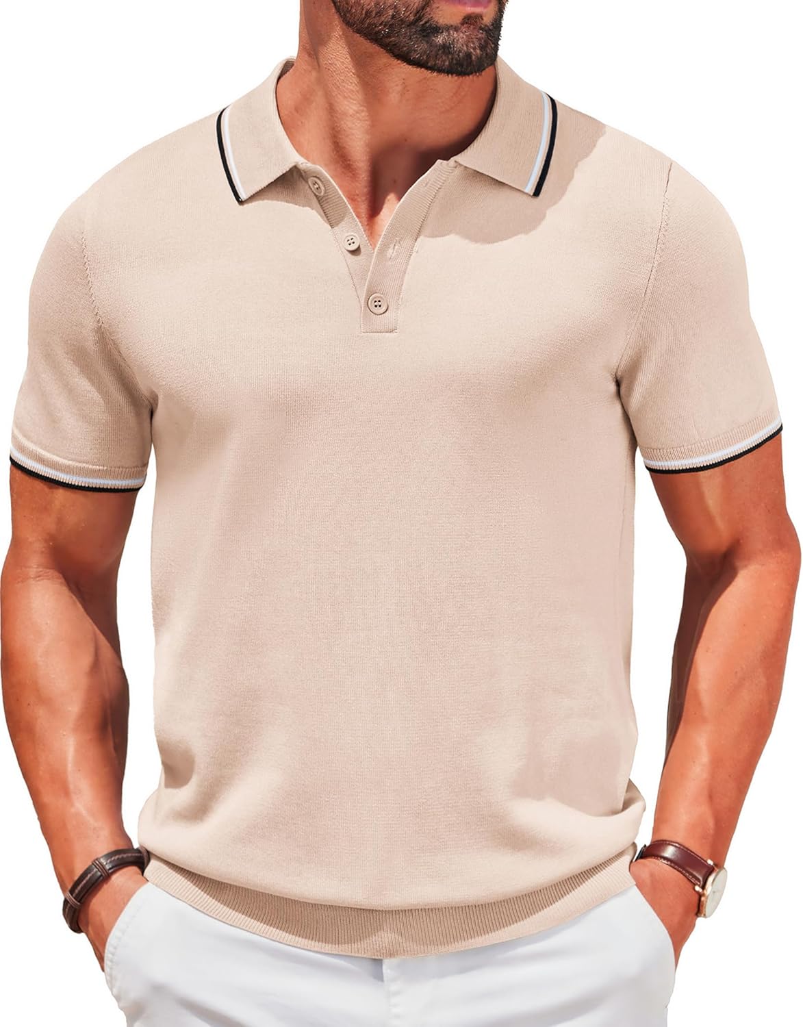 COOFANDY Men's Knit Polo Shirts Short Sleeve Casual Button Golf Polo Shirts Collared T Shirt