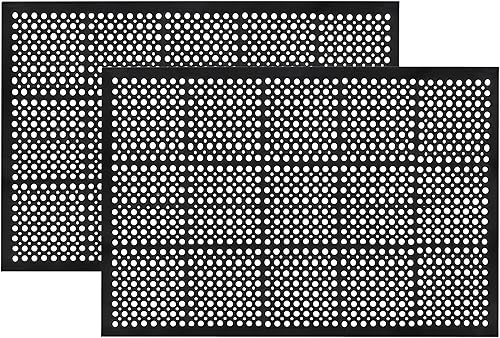 Tapete de goma antifatiga Paquete de 2 tapetes antideslizantes para interiores y exteriores Tapete de drenaje de grado comercial resistente