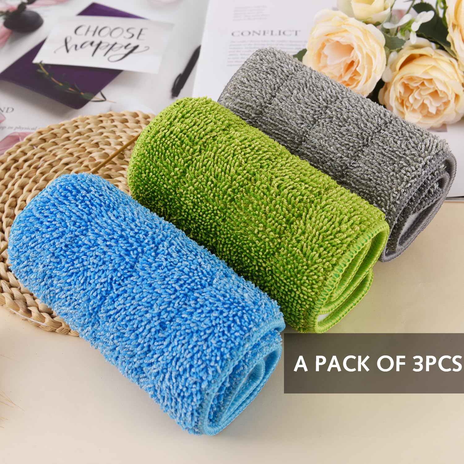 BEBEMOKO Wischmopp Pads – 2 Stück Nachfüllpads, Selbstklebend, Waschbar, 38x12 Cm, Für Hartholz, Fliesen, Linoleum – Trocken & Nass