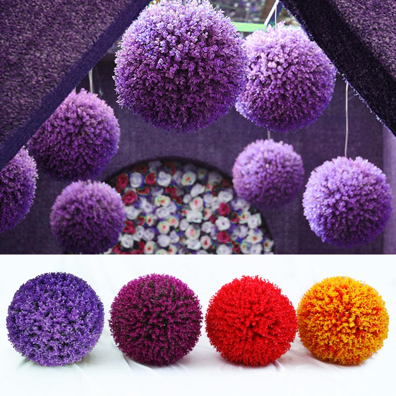 Altsuceser Künstliche Pflanze Formschnittkugeln für Außendekoration, Garten Kunstrasen Kugel für Garten Rasen Draußen Decke Verzierungen Fenster Anhänger Pflanzkugel Blau Lila 25 cm