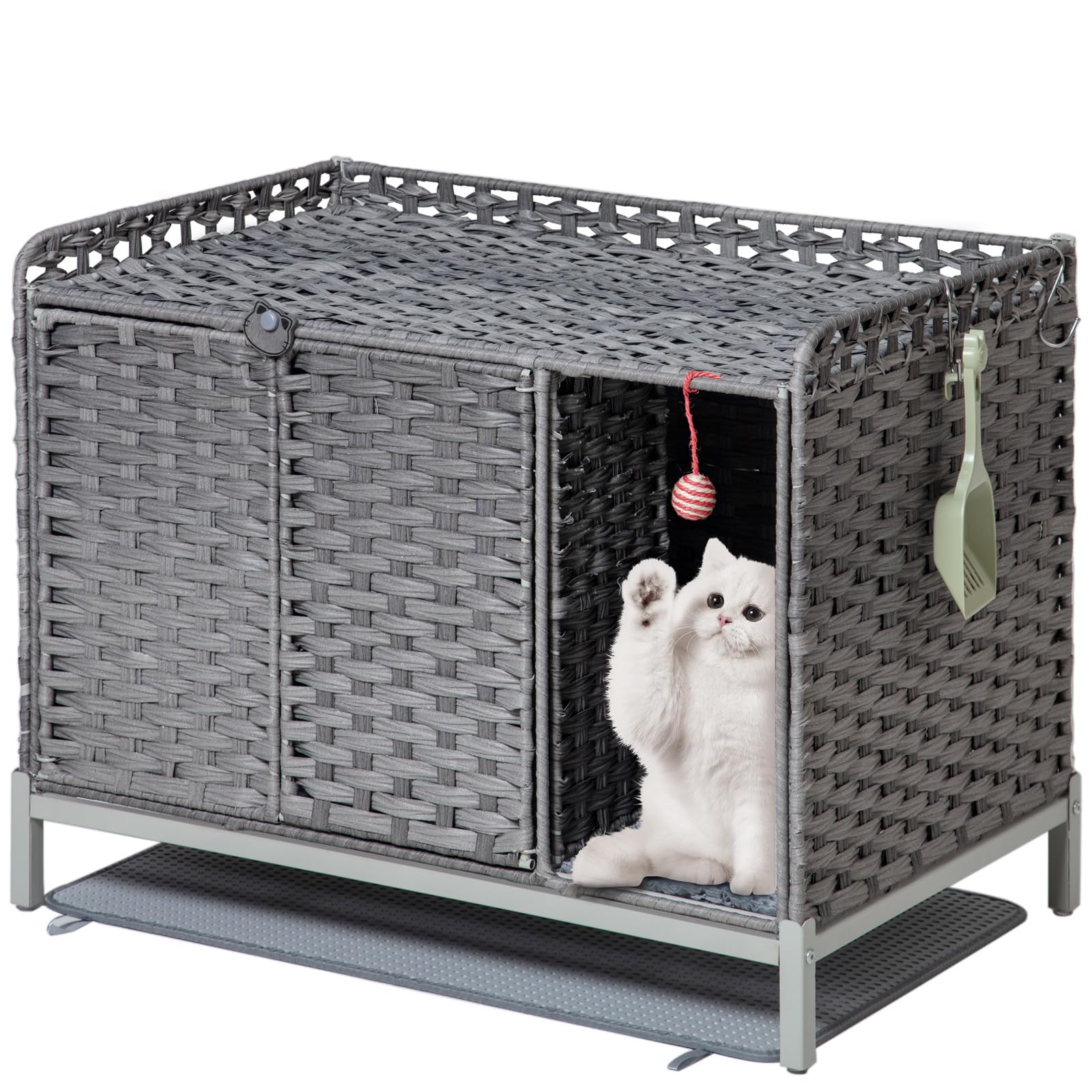 SETVSON Cat Litter Box Enclosure Furniture with Divider, Cat Cabinet,Gray