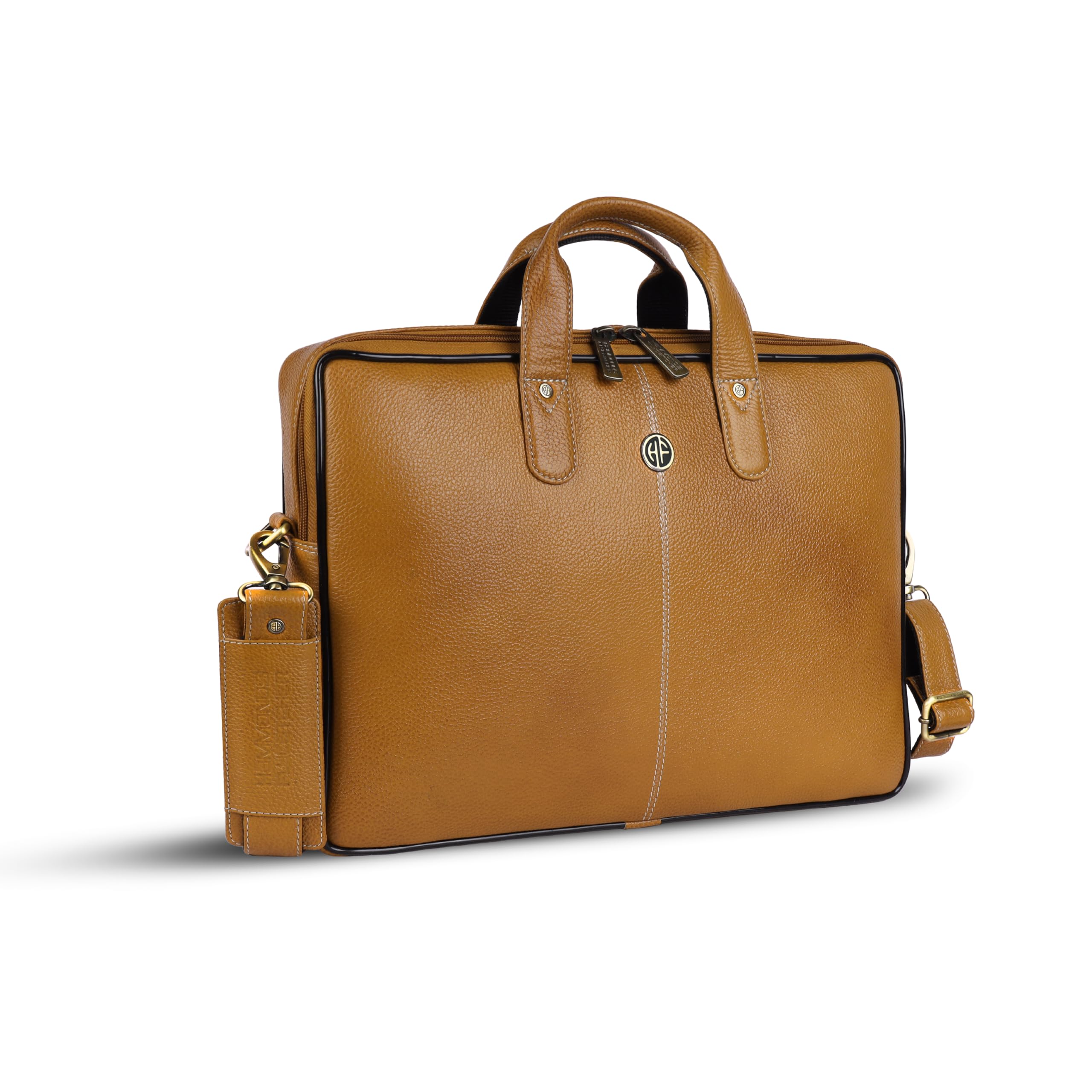 HAMMONDS FLYCATCHER Genuine Leather Office Bag for Men - 15.6 Inch Laptop Bag, Professional Leather Bag - Adjustable Straps, Multiple Compartments, Mango Tan