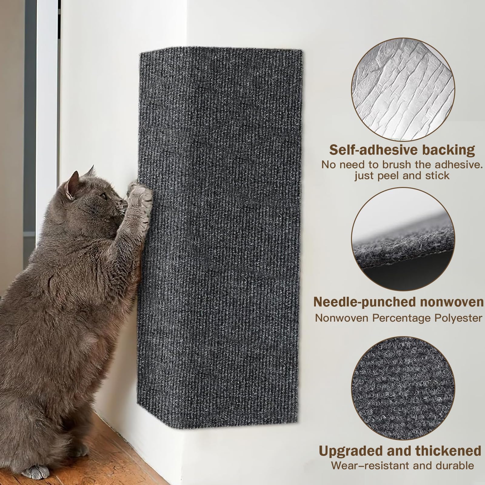 Tappeto Tiragraffi Per Gatti Autoadesivo - 200x40 Cm, Grigio Scuro, Protezione Divano E Mobili - Foto 14