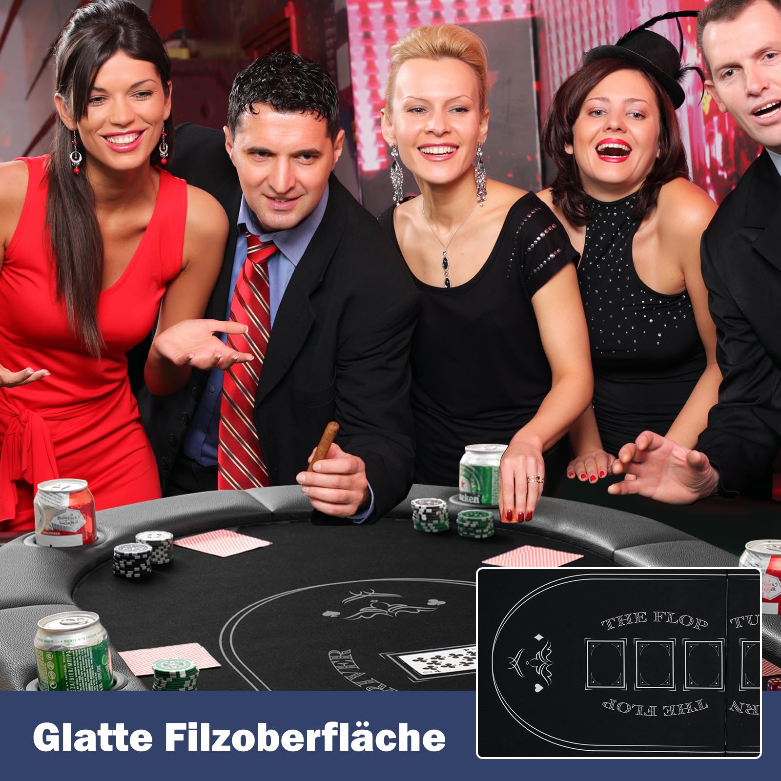 GOPLUS Pokertisch für 8 Spieler 182 cm klappbarer Kartenspieltisch mit Getränkehaltern aus Metall Schwarz