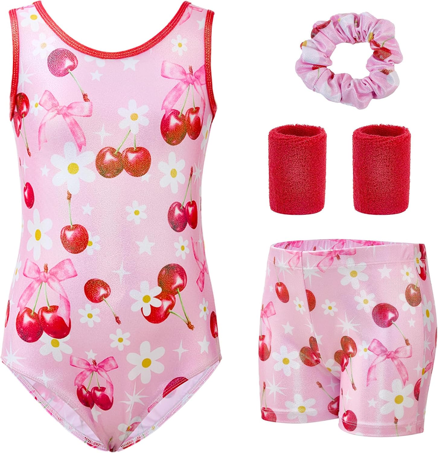5-Piece Gymnastics Leotards for Girls with Shorts Scrunchie & Wristbands Toddler/Kids Dance Outfit