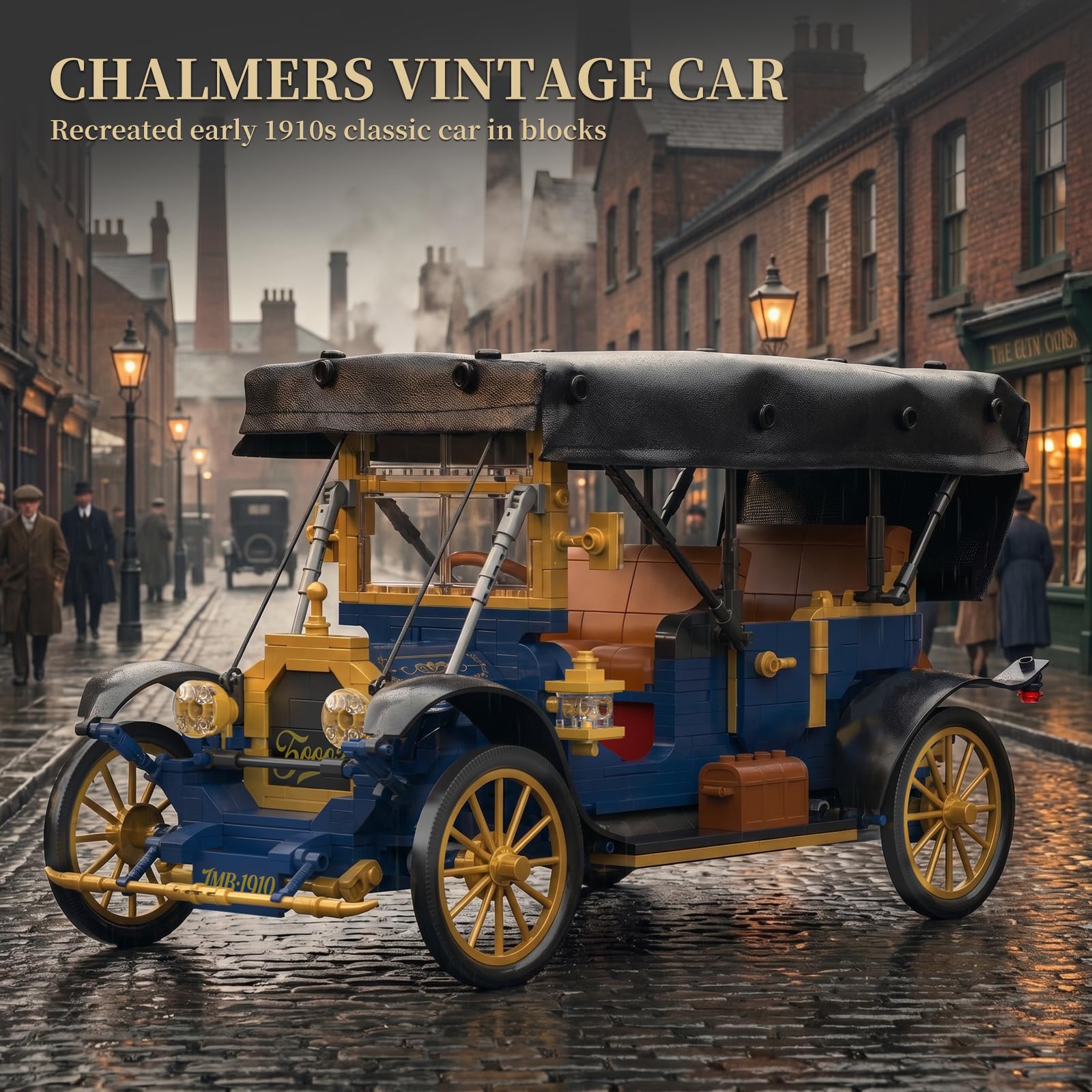 JMBricklayer Maquetas de Coches Antiguos con Luces para Adultos, Techo Plegable de Piel Sintética, 50003 Juguete de Construcción Regalo para Fans de Autos Clásicos