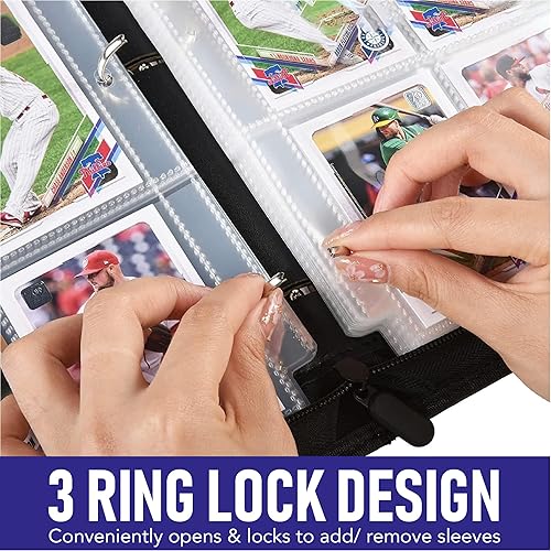 Miniatura 5 de Carpeta de tarjetas coleccionables con mangas, carpeta de tarjetas de béisbol de 9 bolsillos, se adapta a 900 tarjetas con 50 fundas, álbumes de