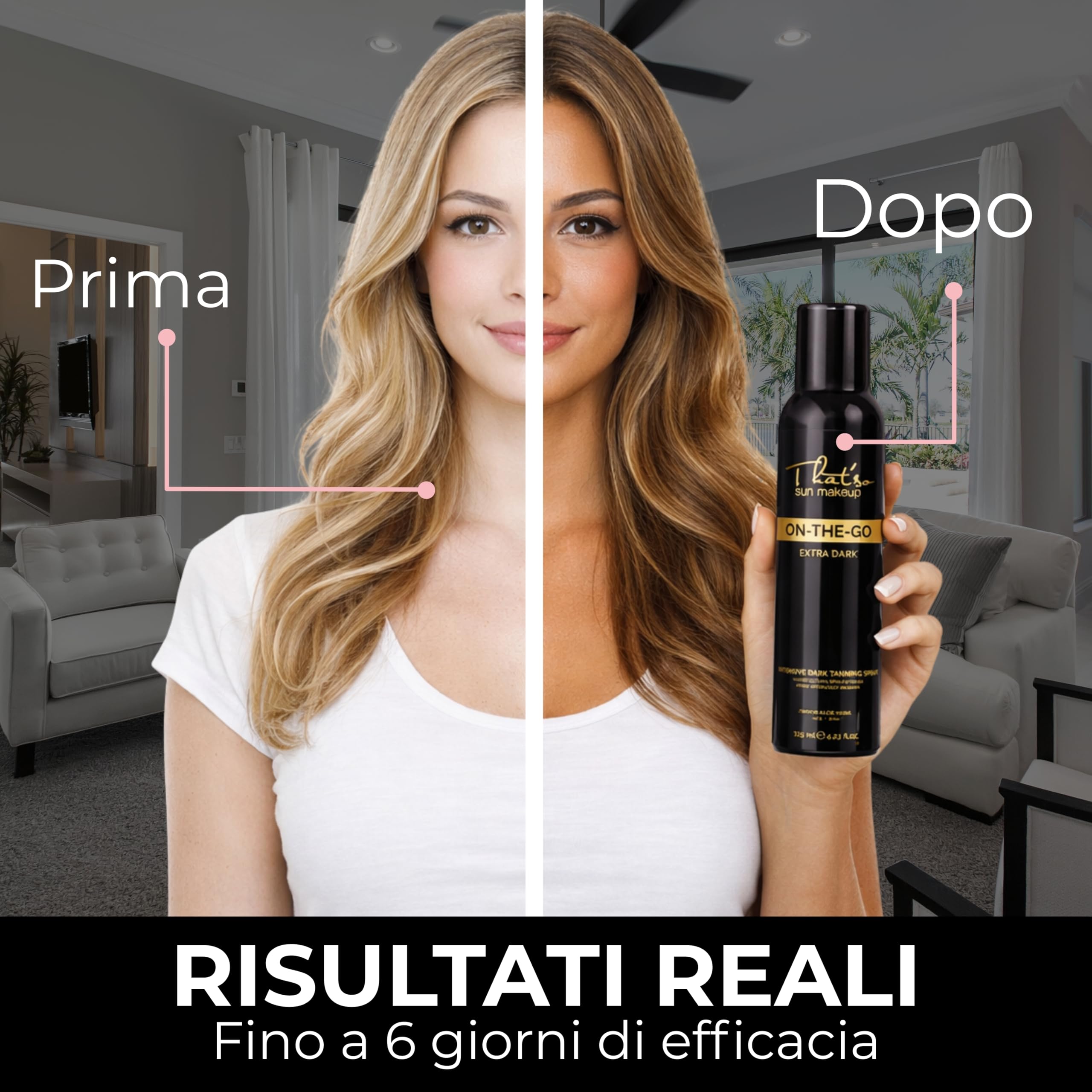 On The Go Extra Dark Spray Autoabbronzante Viso e Corpo 125ml Abbronzatura Istantanea Naturale Bronzea Pigmento Naturale Bronzo Dorato Formula Anti-Aging con Aloe Vera Migliora Elasticità della Pelle