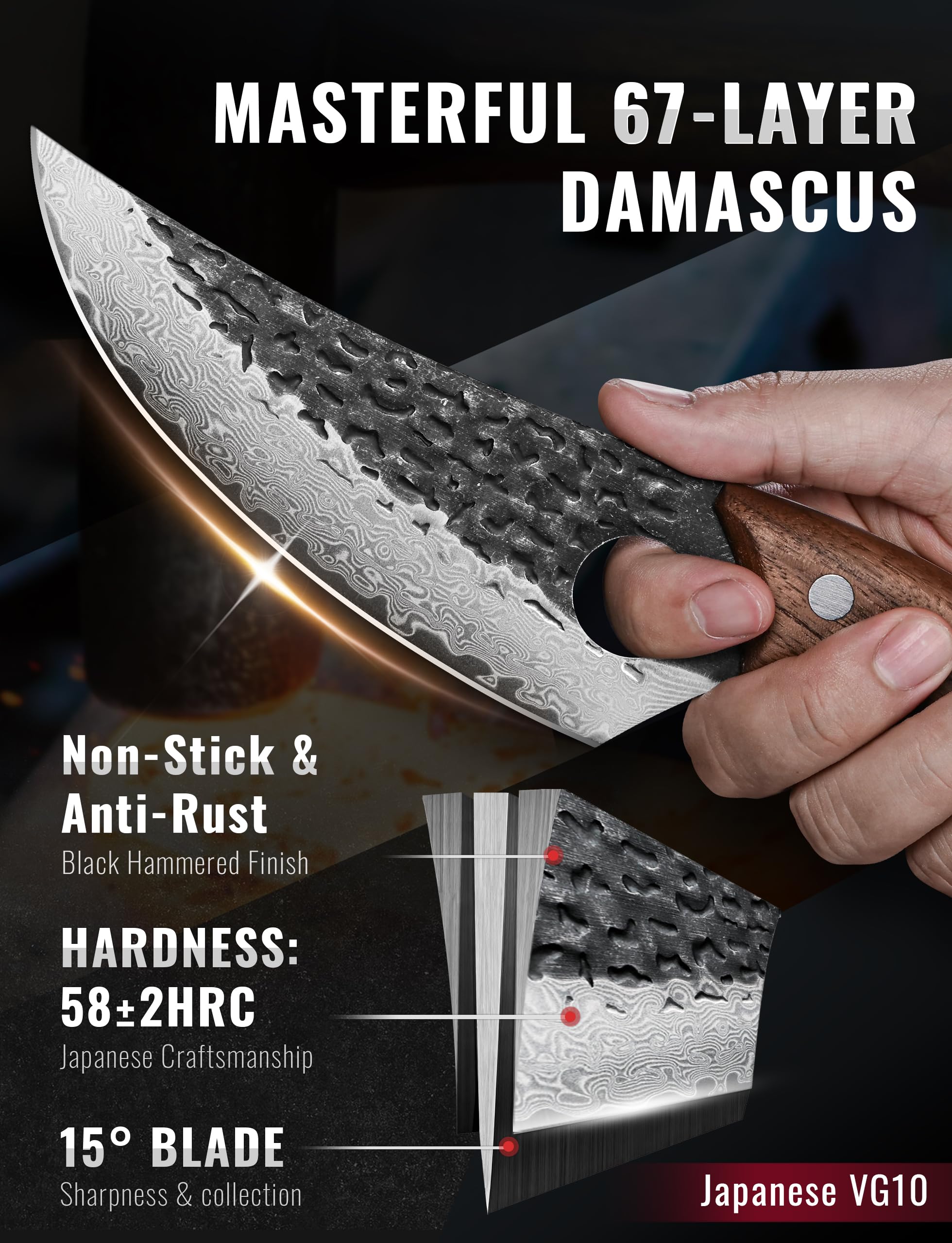 Emojoy Damascus Chef Knife - 6.3" Japanese Steel -2