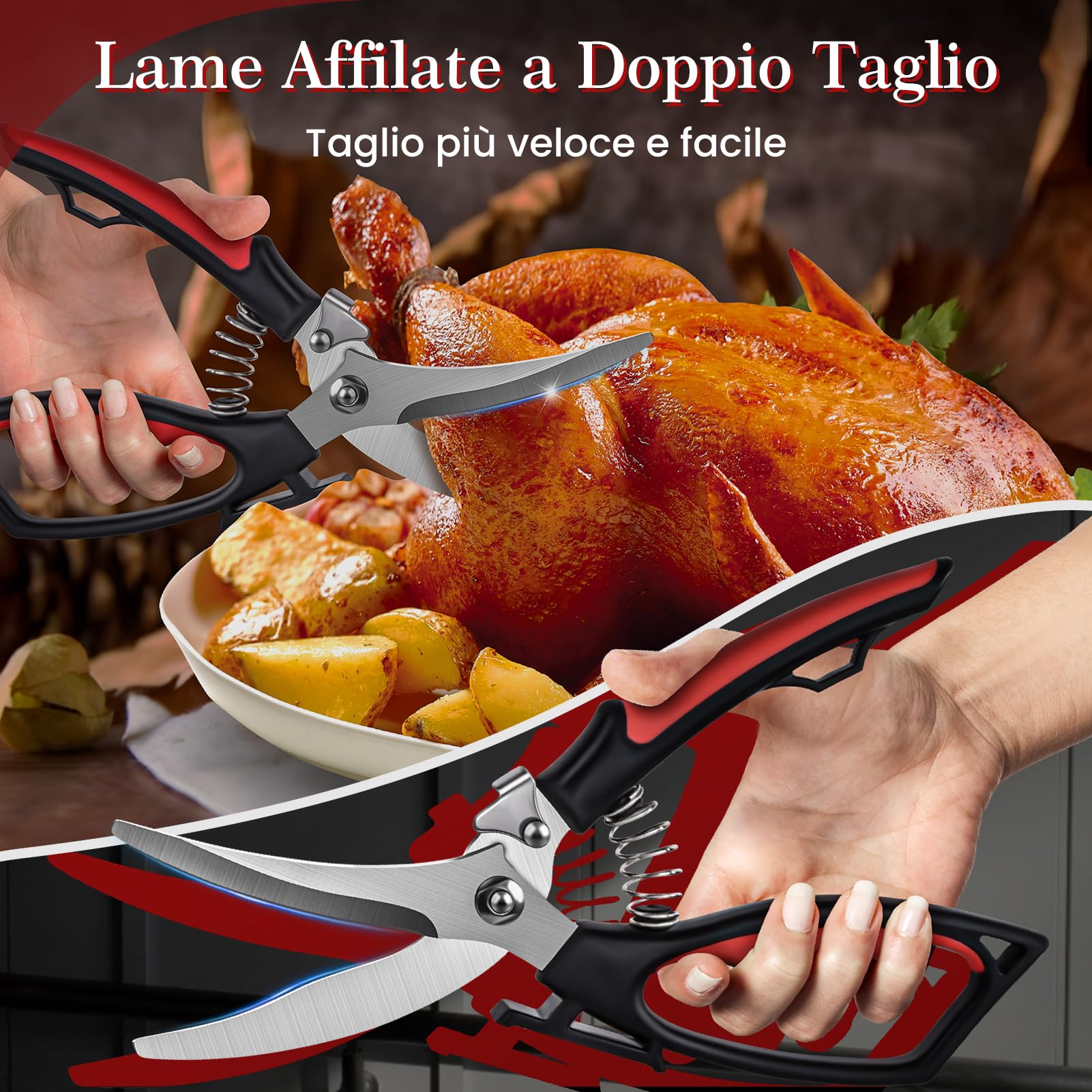 Cozxra Forbici da cucina professionali, forbici per pollame affilate in acciaio inossidabile, multiuso trinciapollo con chiusura di sicurezza e meccanismo a molla, per Osso di Pollo, Carne, Verdura