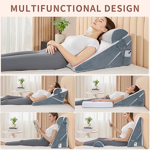Miniatura 2 de Juego de 3 almohadas de cuña de cama para después de la cirugía, almohada ortopédica de espuma viscoelástica ajustable de 9 y 12 pulgadas para