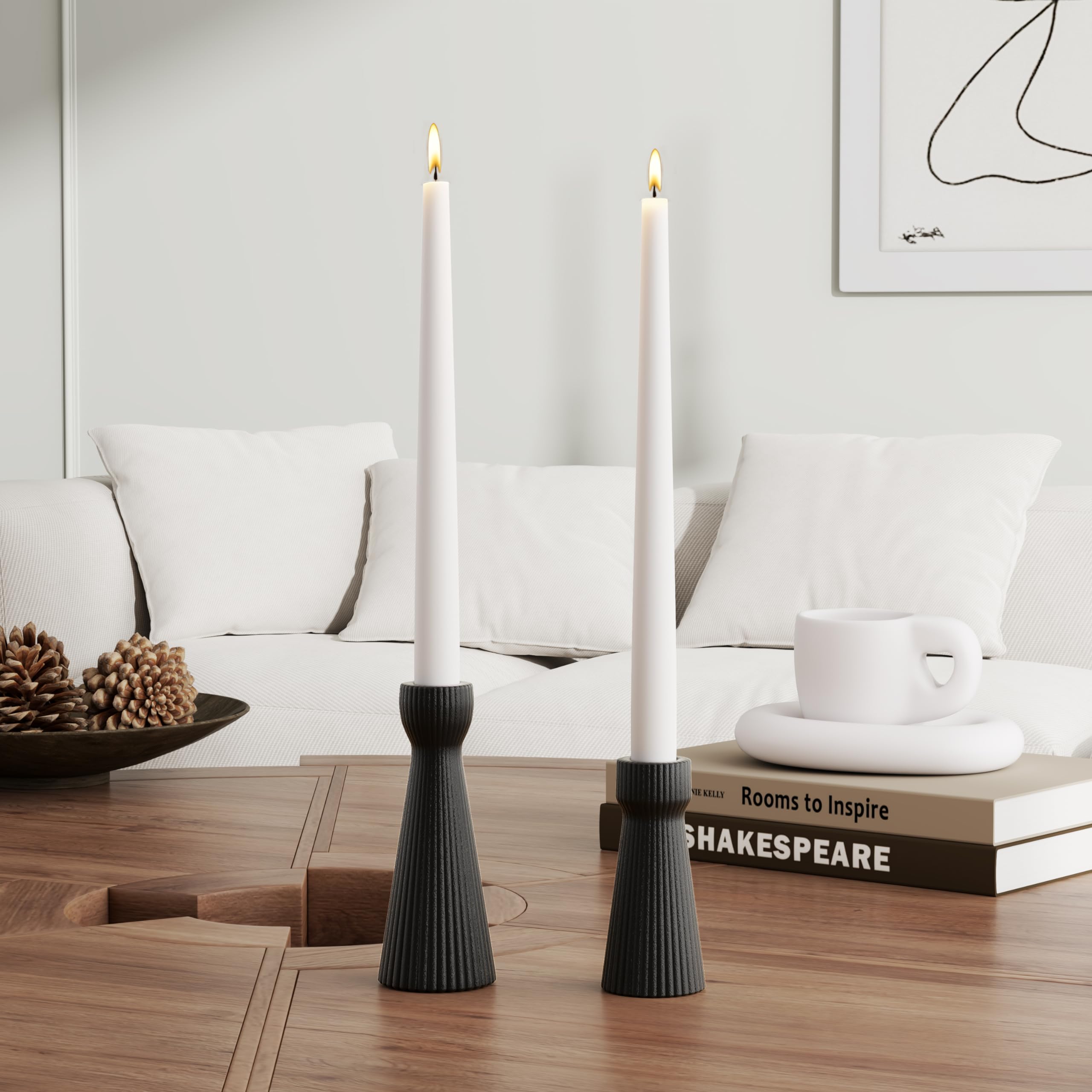 Kerzenhalter für Kerzenständer, Keramik, Kerzenhalter, 2 Stück, dekorativer Kerzenständer für Hochzeitsdekoration, Dinnerparty und Tischdekoration, Einweihungsgeschenk, Schwarz
