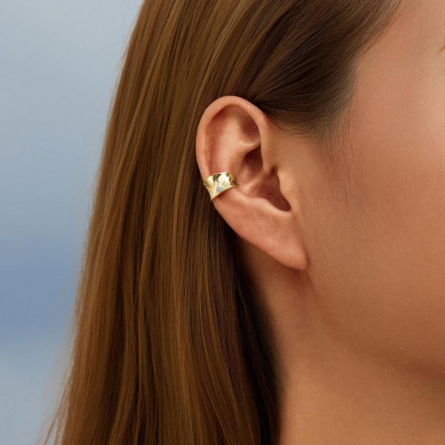 CHIC & ARTSY Sterling Silver Ear Cuff Earrings - Hypoallergenic, Simple Line, Adjustable No Piercing Clip Ons for Women Gold Plated - Image 3