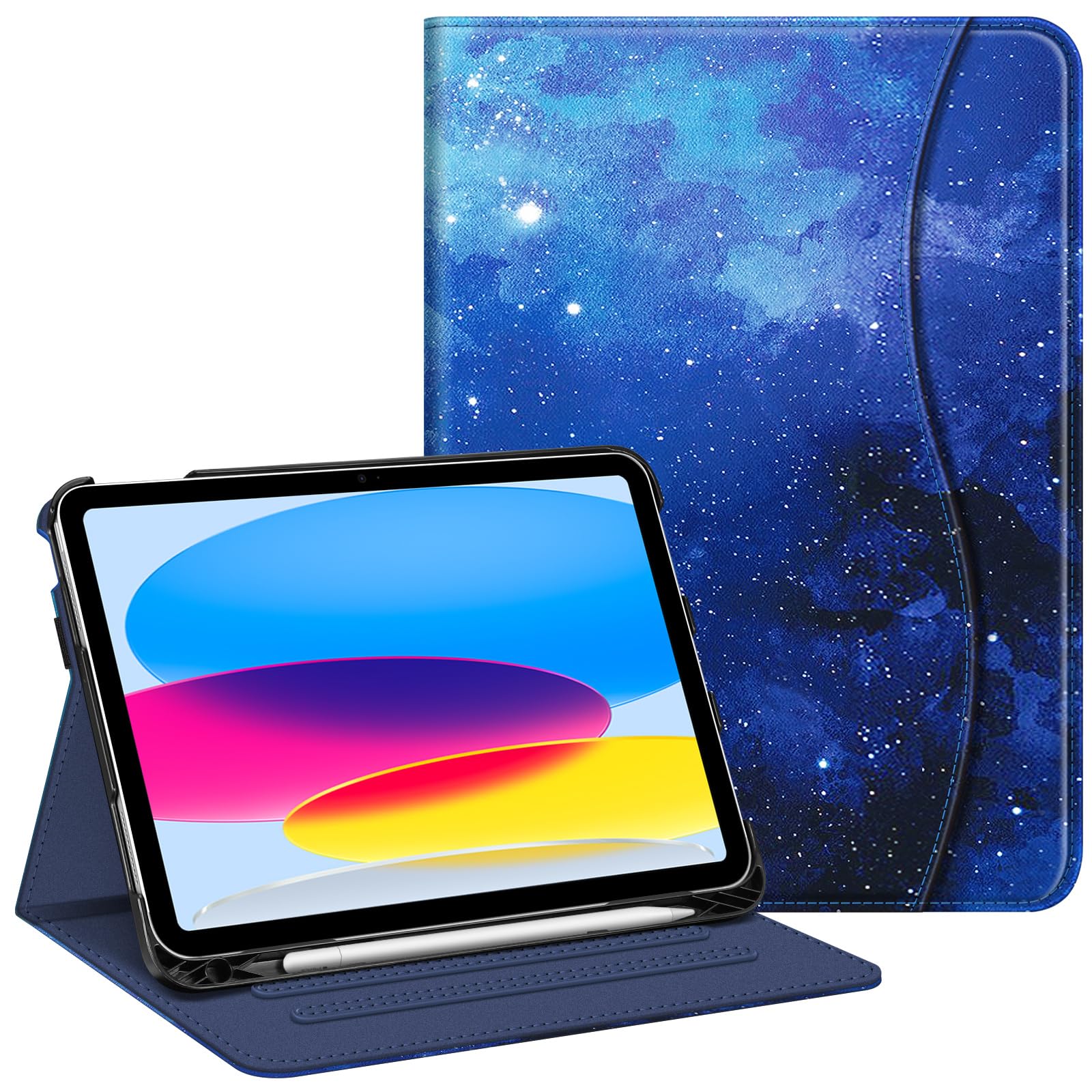 Fintie Case for iPad (A16) 11th Generation 11 Inch (2025), iPad 10th Generation 10.9 Inch (2022), Multi-Angle Viewing Protective Stand Cover with Pencil Holder & Pocket, Starry Sky