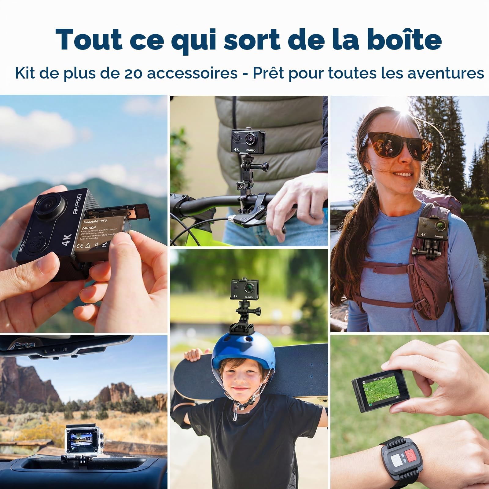 AKASO EK7000 Caméra Sport 4K 30fps 20MP WiFi avec Carte Mémoire microSDXC 64 Go, Action Camera 4k Étanche jusqu'à 30M avec Stabilisation Grand Angle de 170° Télécommande 2.4G
