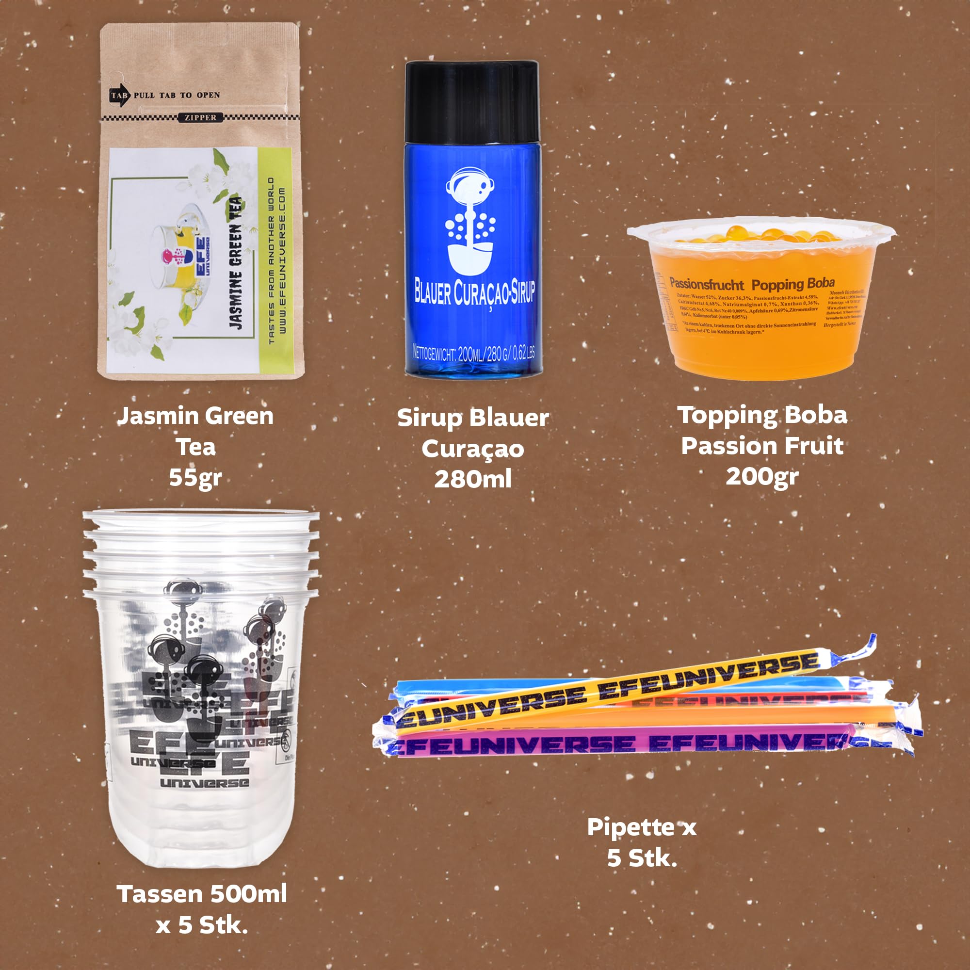 NORDIC SCHILLER Bubble Tea Home Set, Té de Burbujas, Tropical Vibes, 100% Vegetariano y sin Gluten, perlas de Boba con maracuyá, jarabe de cracao azul y té verde jazmín, Perlas De Fruta de la Pasión