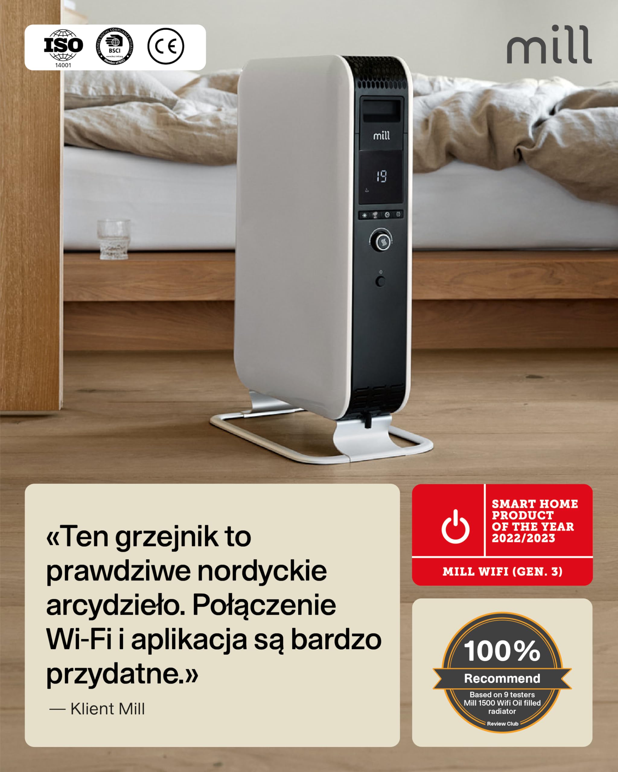 Mill Gentle Air WiFi Oil Filled Radiator (Biały, 18-22 m²)