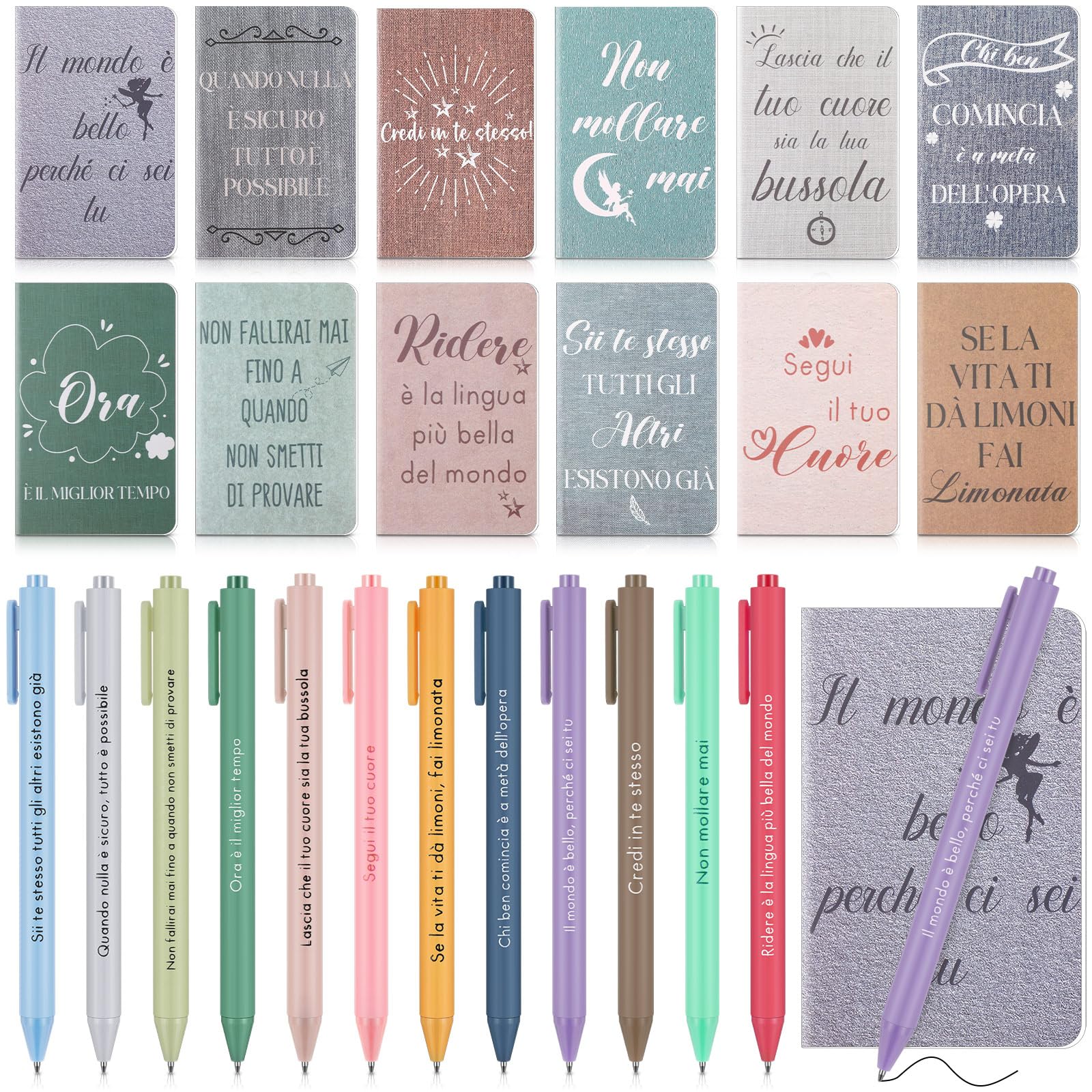 Nezyo 12 Set Regali di Ringraziamento per i Colleghi Inclusi 12 Quaderno con Frasi Motivazionali 12 Penna a Sfera con Incisione Quaderno a Tema Floreale Piccolo Taccuino Colorato Natale(Stile retrò)