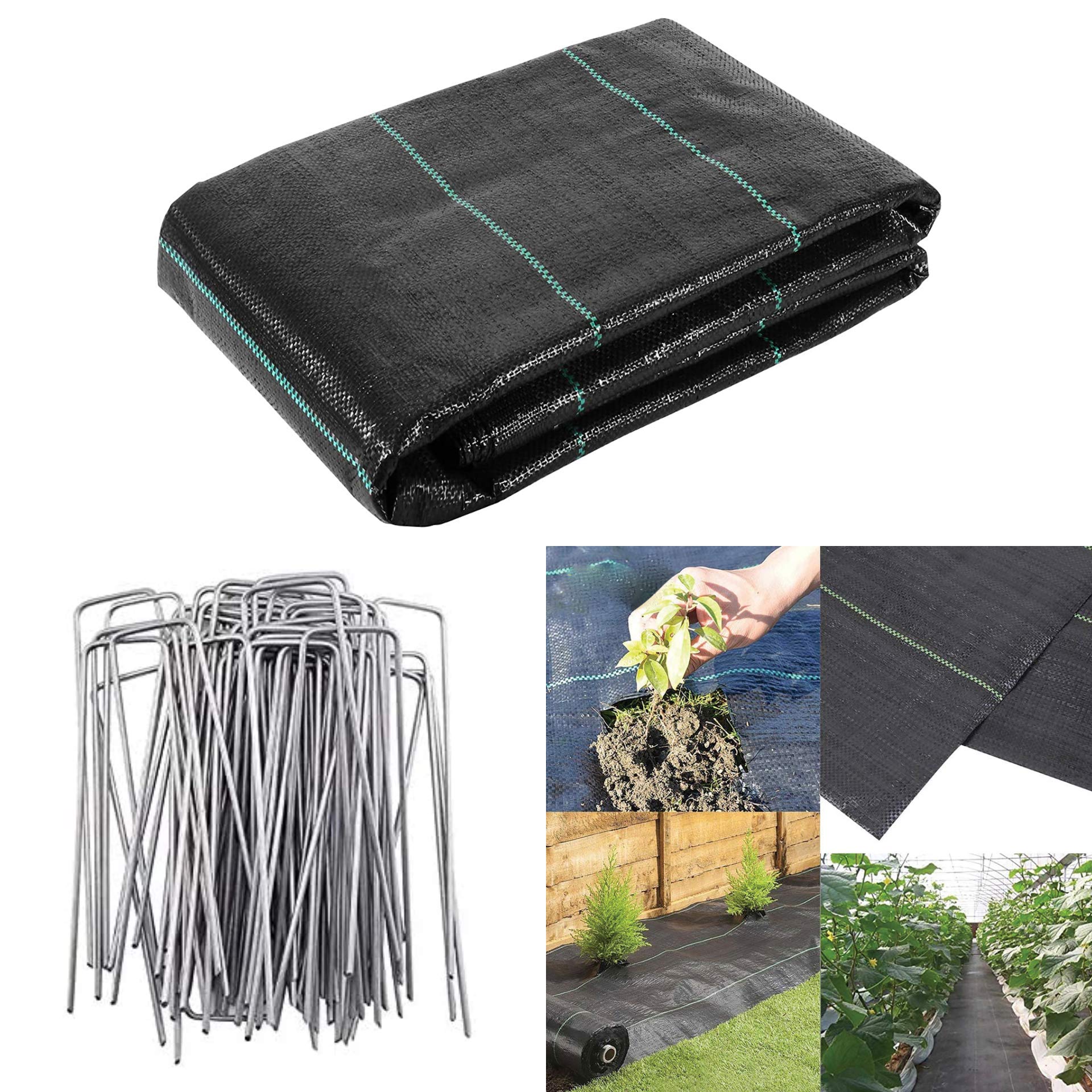 ADEPTNA Heavy Duty Woven Garden Weed Control Fabric Membrane Made from Strong 100g/m² fabric - Ideal for use in Patios Garden Landscaping Flower beds (1M X 10M + 50 U PEGS)