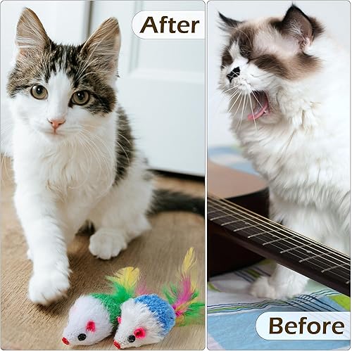 Miniatura 4 de 20 juguetes peludos para gatos, ratón, sonajero, ratón, atrapa gatos, juguetes para mascotas con colas de plumas (color aleatorio)
