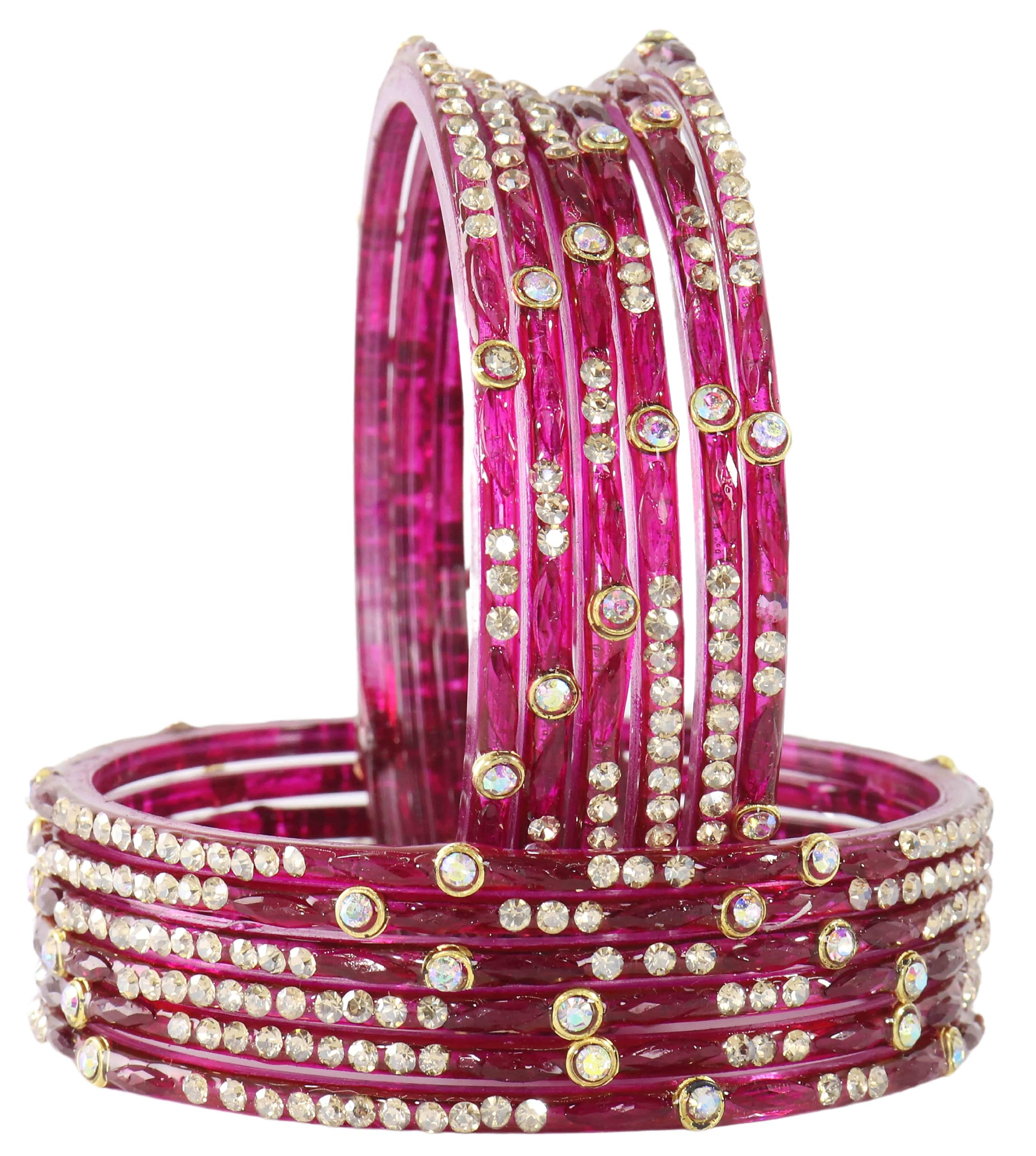 LAVAZZALatest Glass Bangles Set with Golden Zircon Diamond & Beads Work For Women & Girls | Trending Transparent Glass Bangles | Stylish Chudi Set | Traditional Girl's Bangles Bracelet- Set of 12