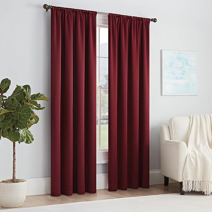 ECLIPSE Solid Thermapanel Modern Room Darkening Rod Pocket Window Curtain for Bedroom (1 Panel), 54" x 54", Merlot