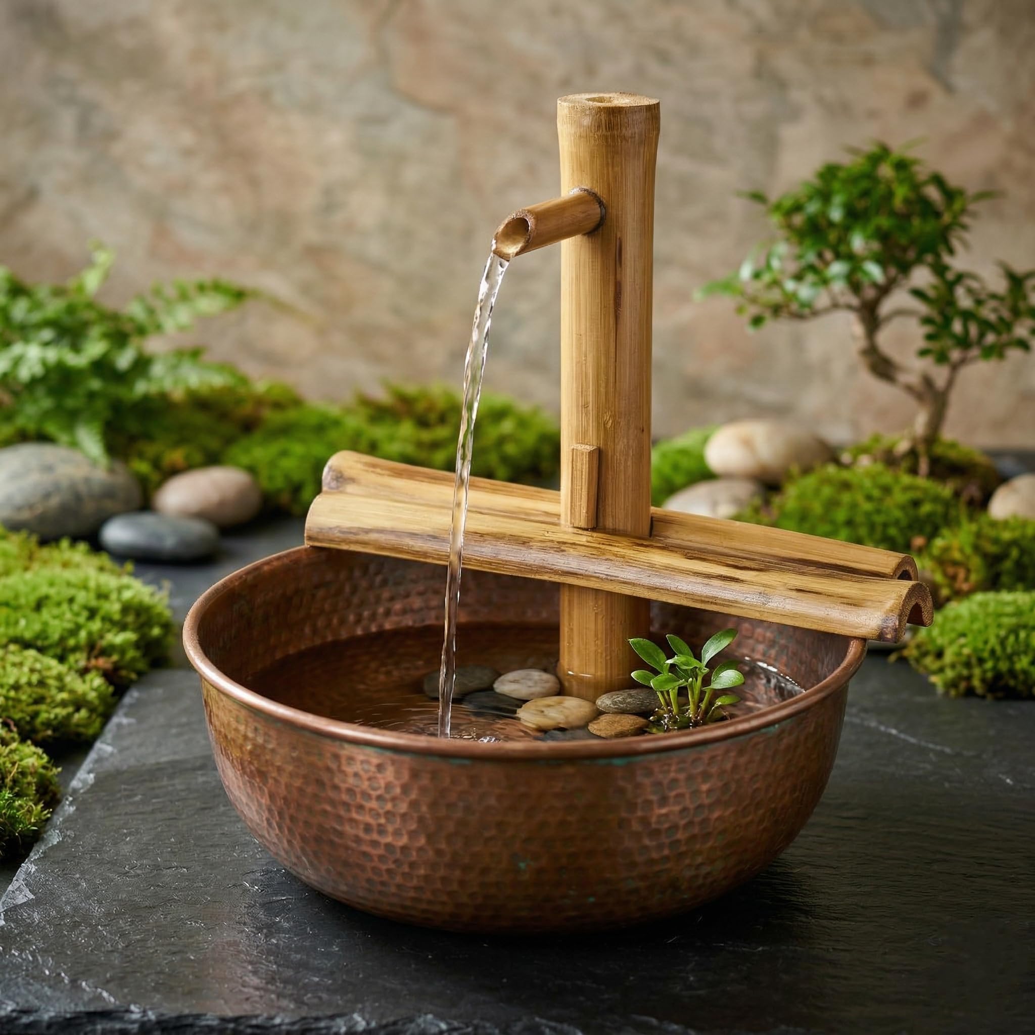 Handcrafted Bamboo Water Fountain for Home Decor - Indoor/Outdoor Zen Style Decorative Desktop Fountain with Water Pump | Eco-Friendly Bamboo Artifact for Office & Living Room (Natural Brown)-image-30
