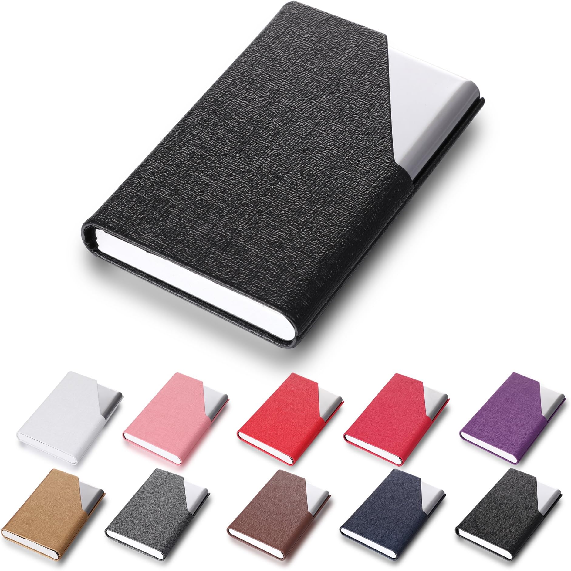 Efaithtek Professional Business Card Holder Business Name Card Holder Luxury PU Leather & Stainless Steel Multi Card Case - Keep Your Business Cards Clean (Black)