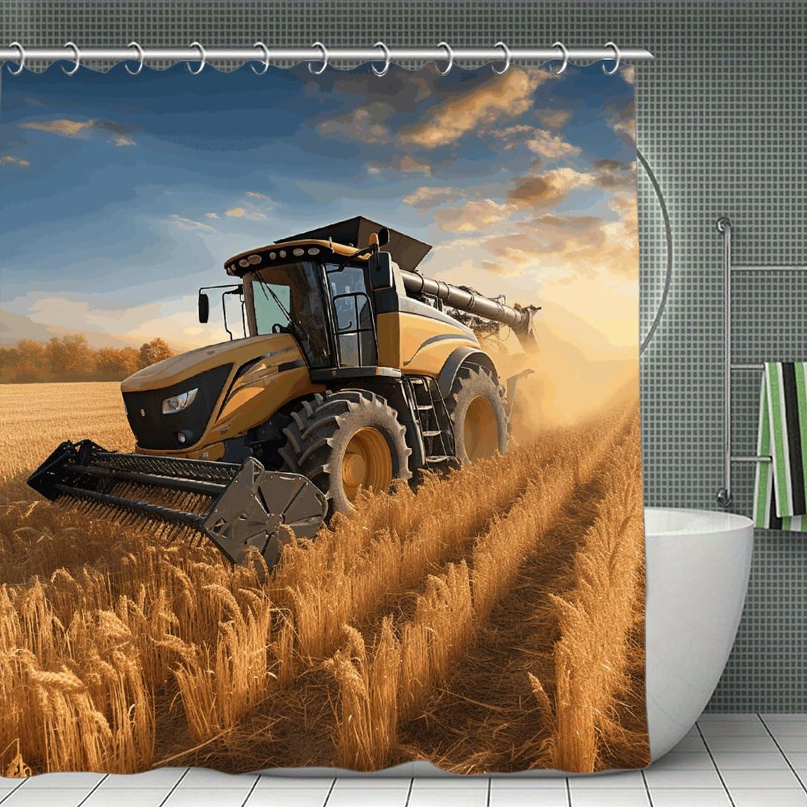 VstaDank Farm Tractor Harvest Bath Curtain Elegant Heavy Duty Shower Curtains 70x70 in Rustic Farmhouse Cloth Shower Curtains Neutral Modern Bath Curtain for Bathroom