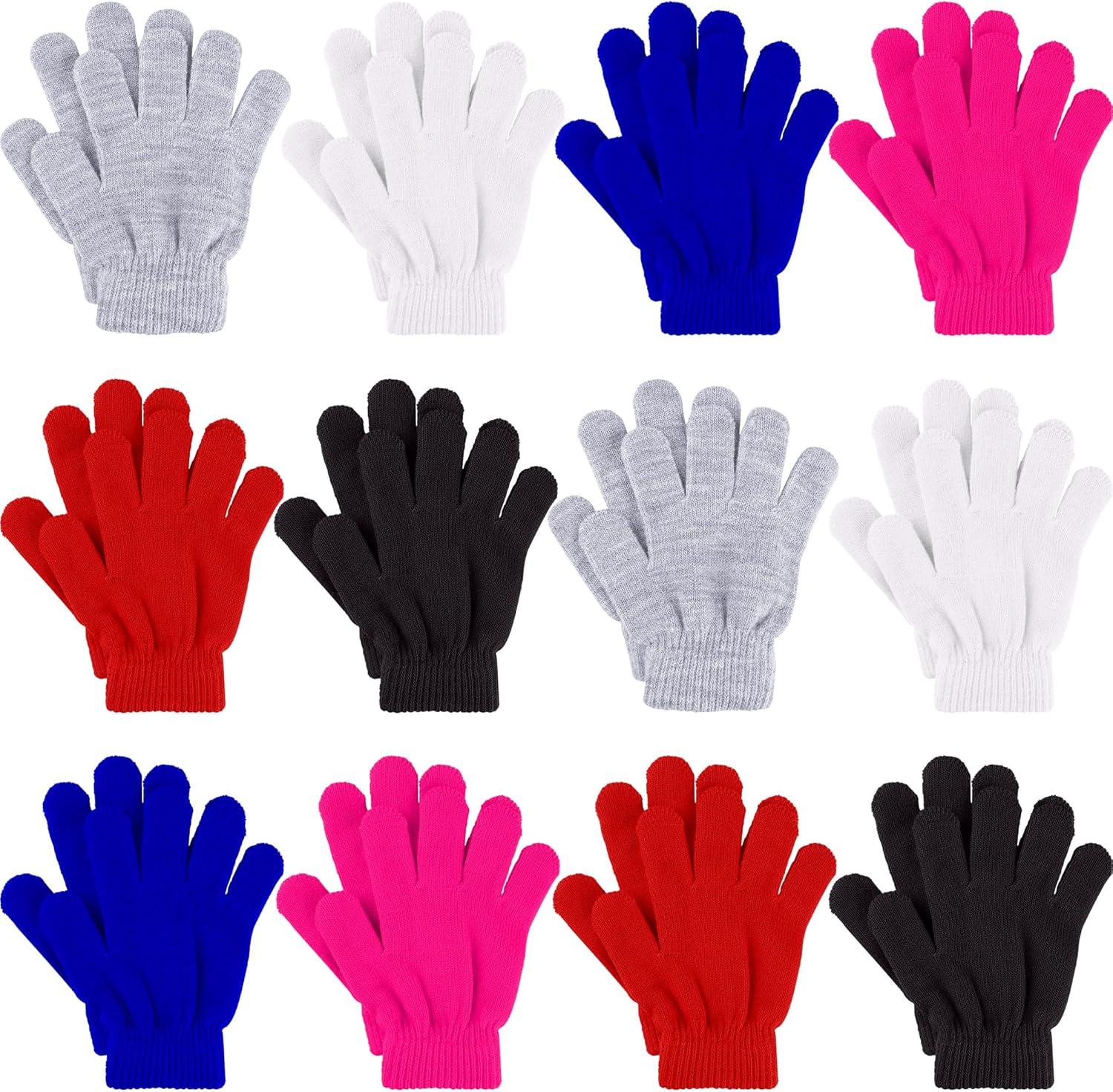 Glooarm 12 Pairs Kids Gloves Winter Toddler Gloves Full Fingers Knit Gloves Children Stretchy Warm Gloves Bulk for Boys Girls