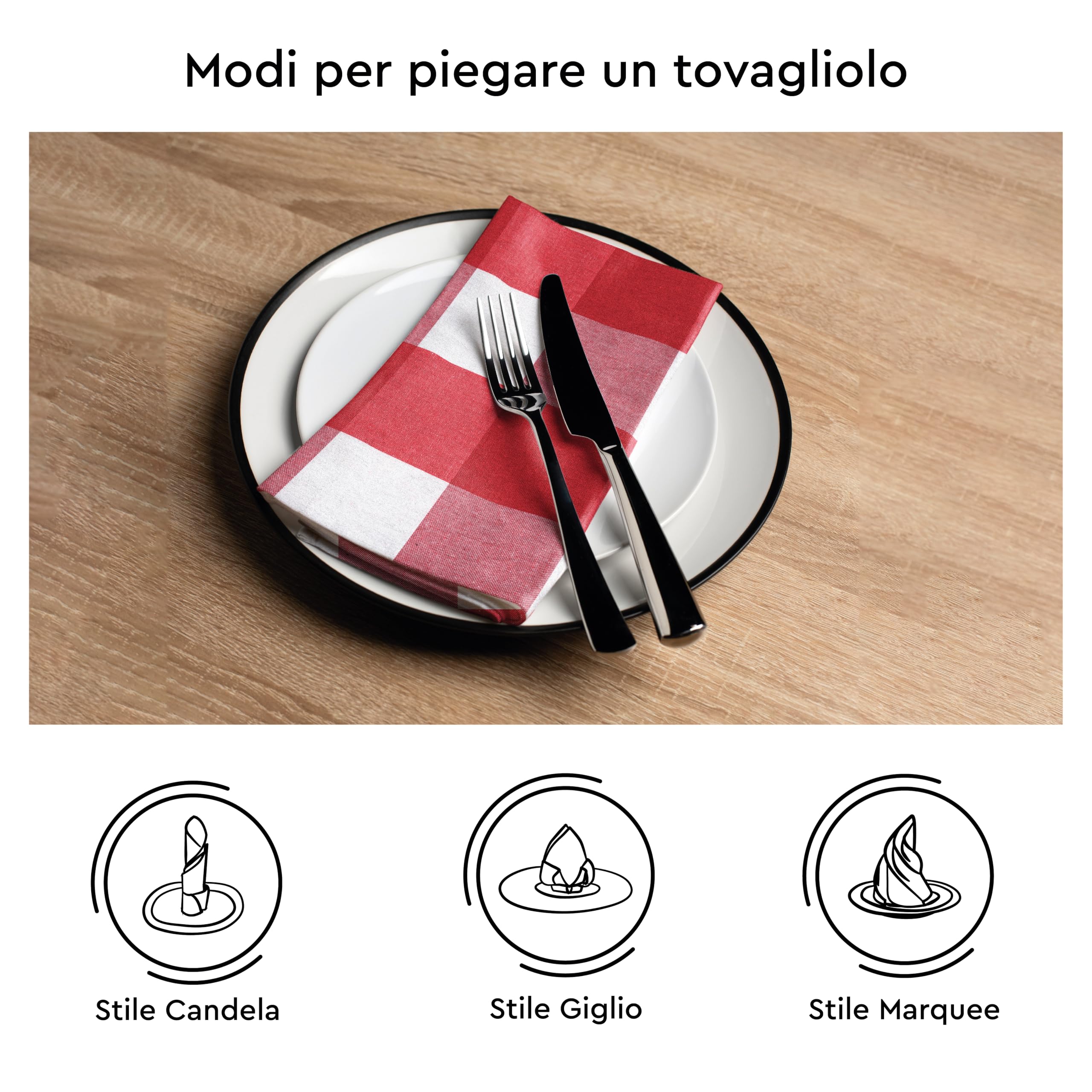 Encasa XO Tovaglioli di Cotone Set di 6 | Controlli rossi di Buffalo | Dimensione 43x43 cm | Tovaglioli da Tavola | Lavabili in Lavatrice e Riutilizzabili