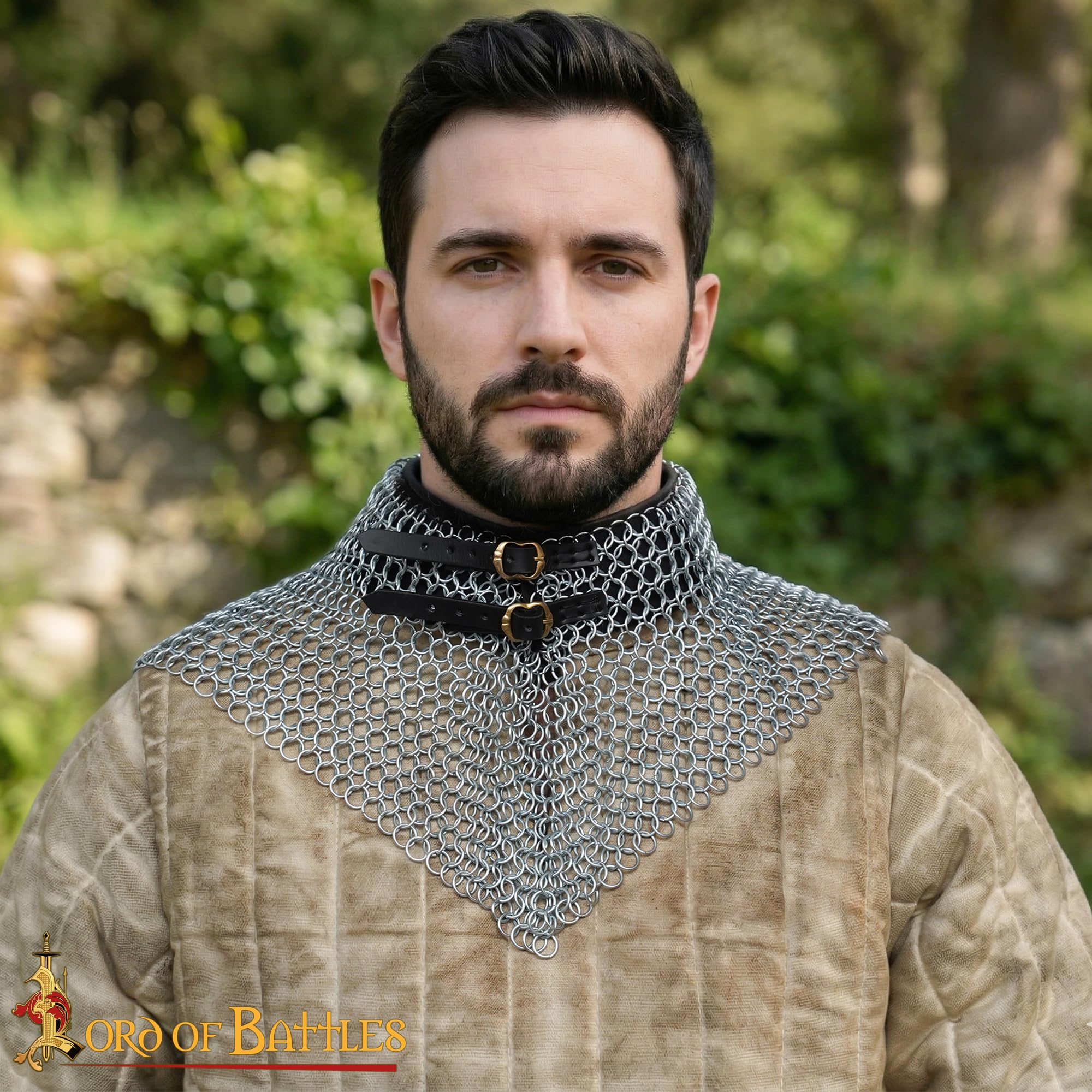 Lord of Battles Collare in maglia di maglia medievale per collo armatura – 10 mm 16G anelli butted in acciaio dolce Maille Collar protezione per il collo