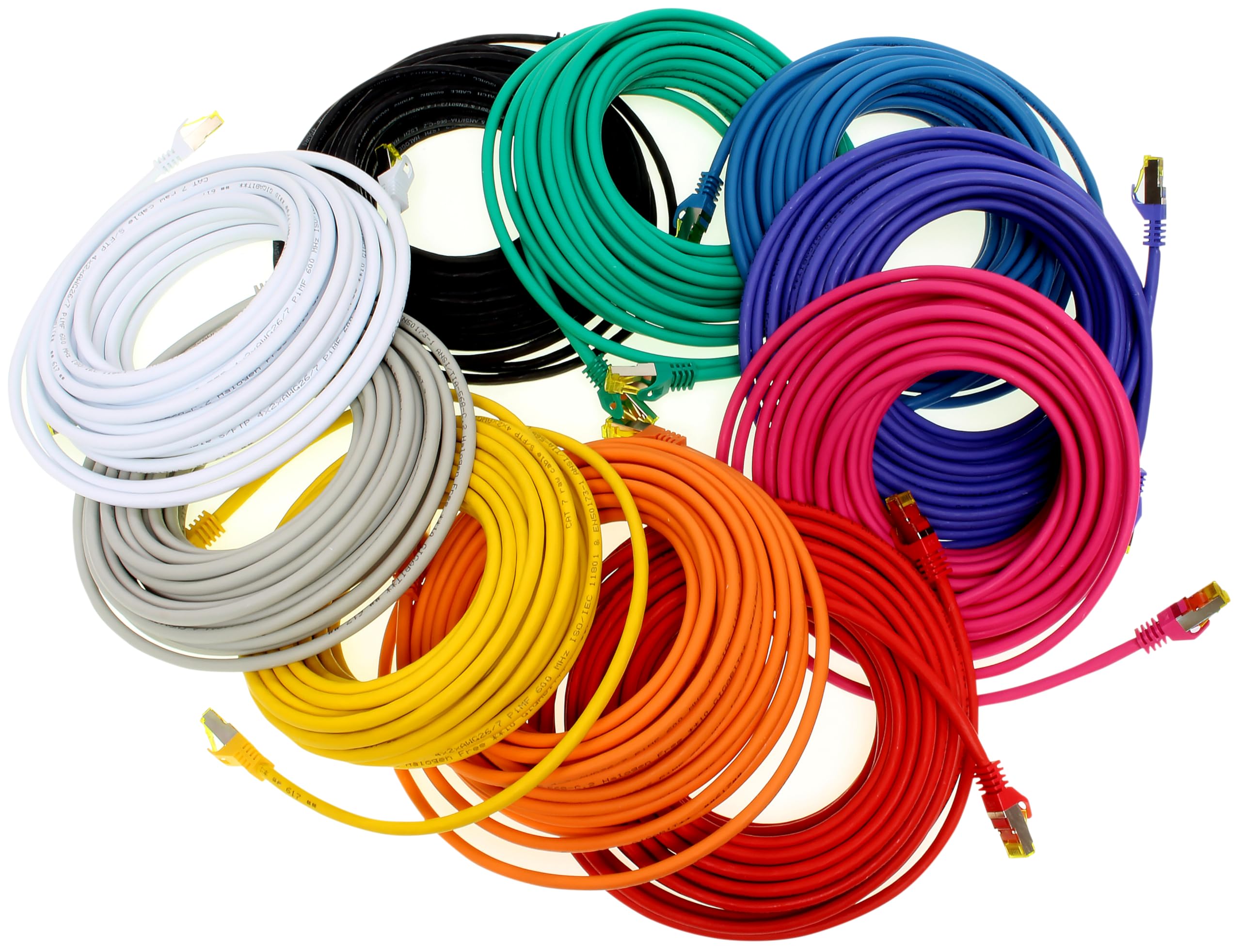 10x 10,0 M - Cable de red CAT-7 Cat.7, Ethernet, Lan y cable de conexión RJ-45 SFTP 10GB/s - 10 colores
