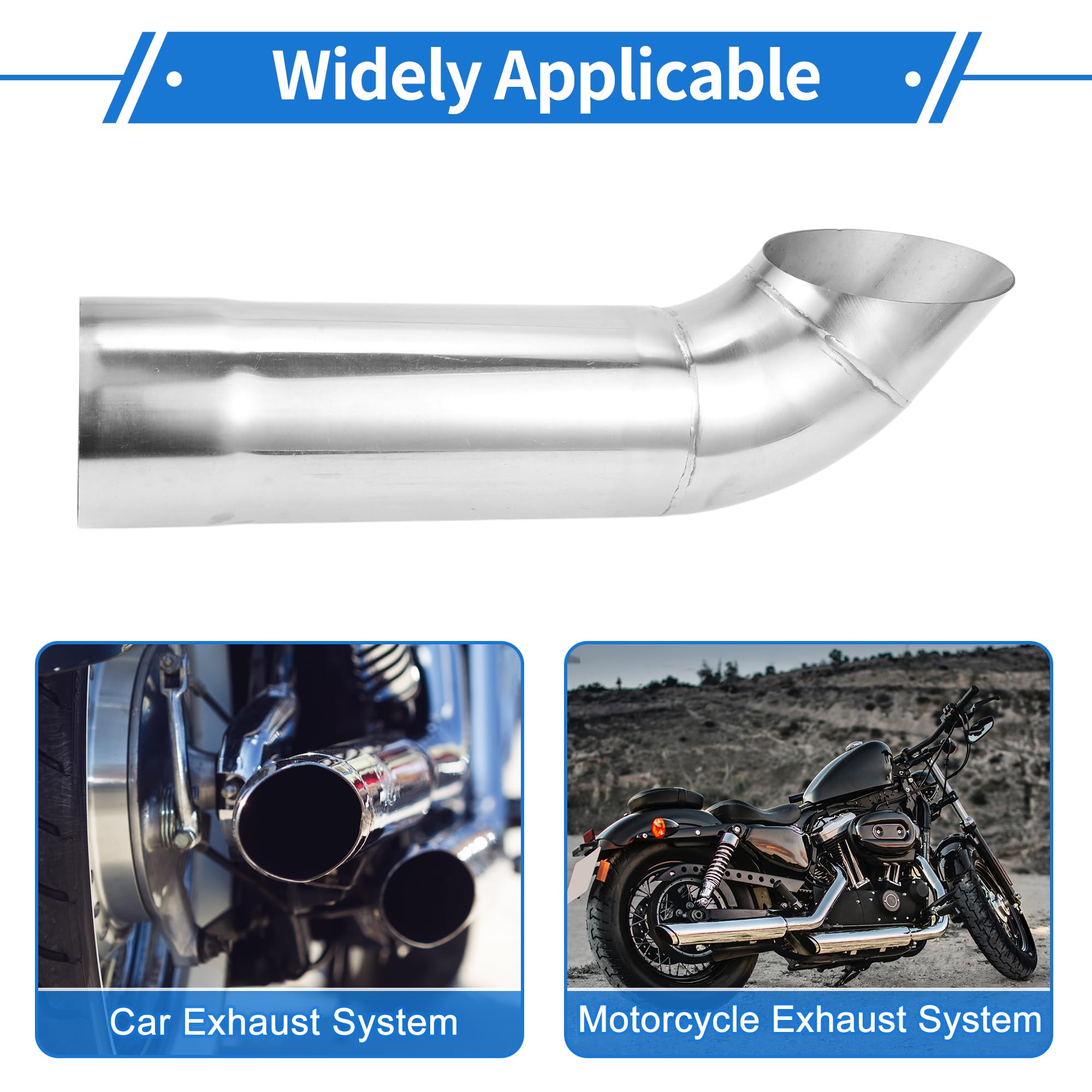 Motoforti 3" ID Wejście Wylot Wydechowy Pochylony 12" Cali 305mm Długość całkowita Srebrny T304 Stal nierdzewna 3" Wylot OD Końcówka Rura wydechowa Polerowana Kolanko Rura Uchwyt
