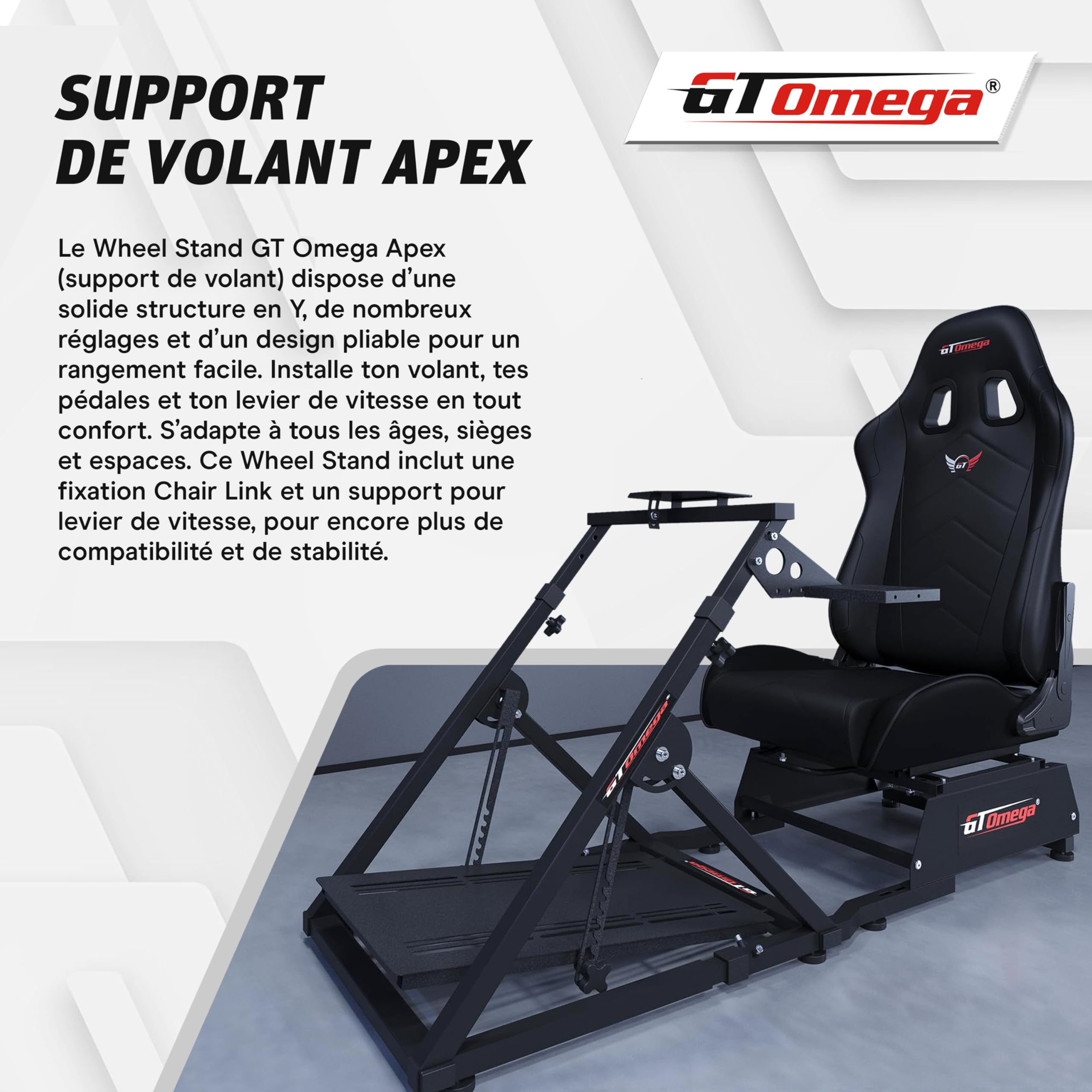 GT OMEGA APEX Wheel Stand – Compatible Logitech G923, G29, G920, Thrustmaster T300, T500 TX & TH8A, PS4, Xbox et Fanatec
