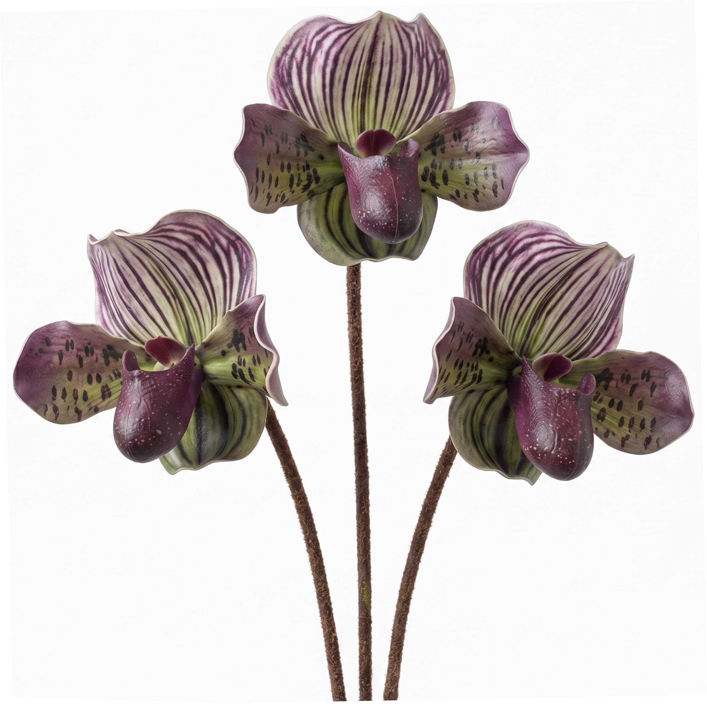 Comebachome 3PCS Artificial Orchids, Realistic Lady Slipper Orchid with Stems EVA Crafted Flower for Home Decor, 18in, Lady Slipper Plant, Orchid