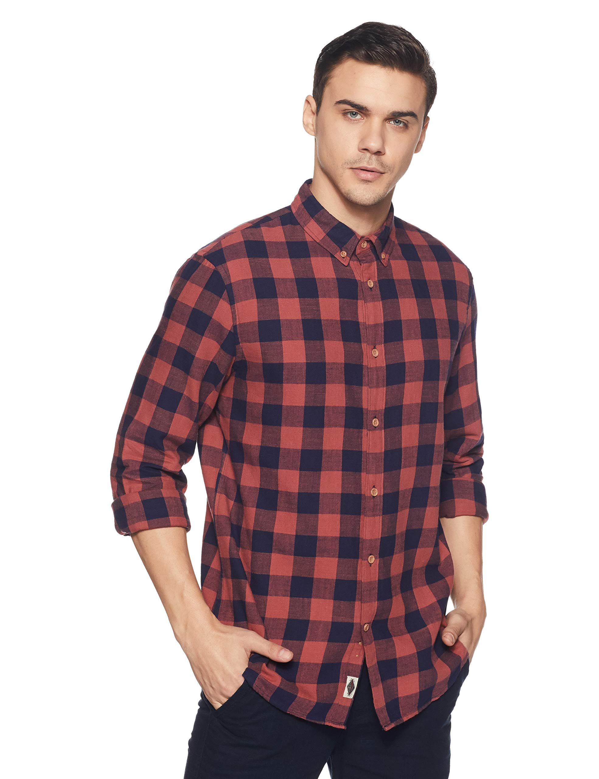 Celio Men's Checkered Regular fit Casual Shirt (3596654902724_Red_XL
