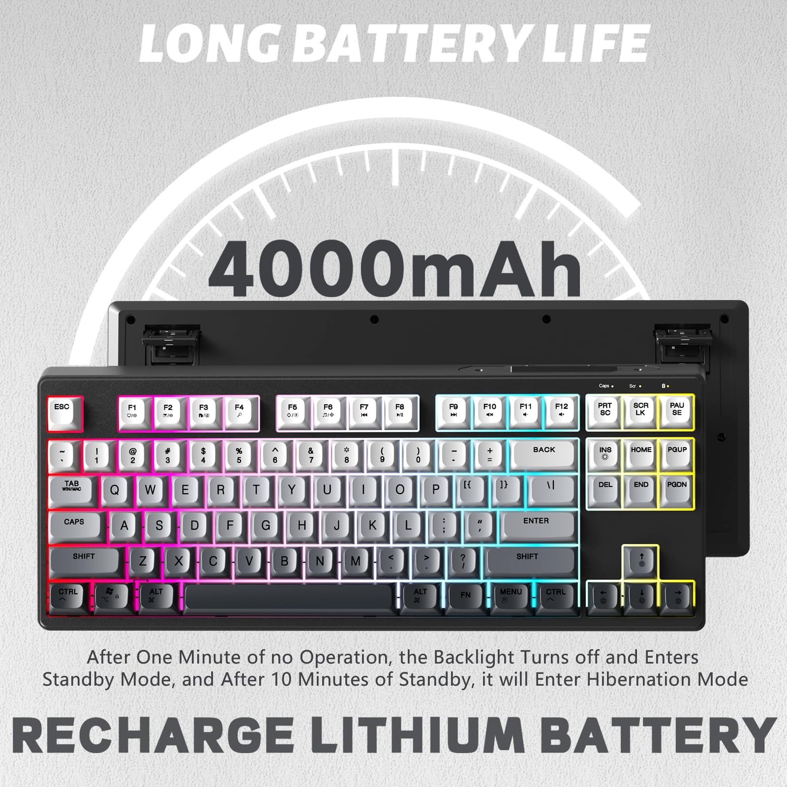 ATTACK SHARK X FREEWOLF M87 80% Bezprzewodowa Klawiatura Do Gier, TKL RGB SA Klawiatura PBT Bluetooth /2,4 GHz Podwójny Tryb, Bateria 4000 mAH do Komputerów Mac/Win - Czarny Gradient