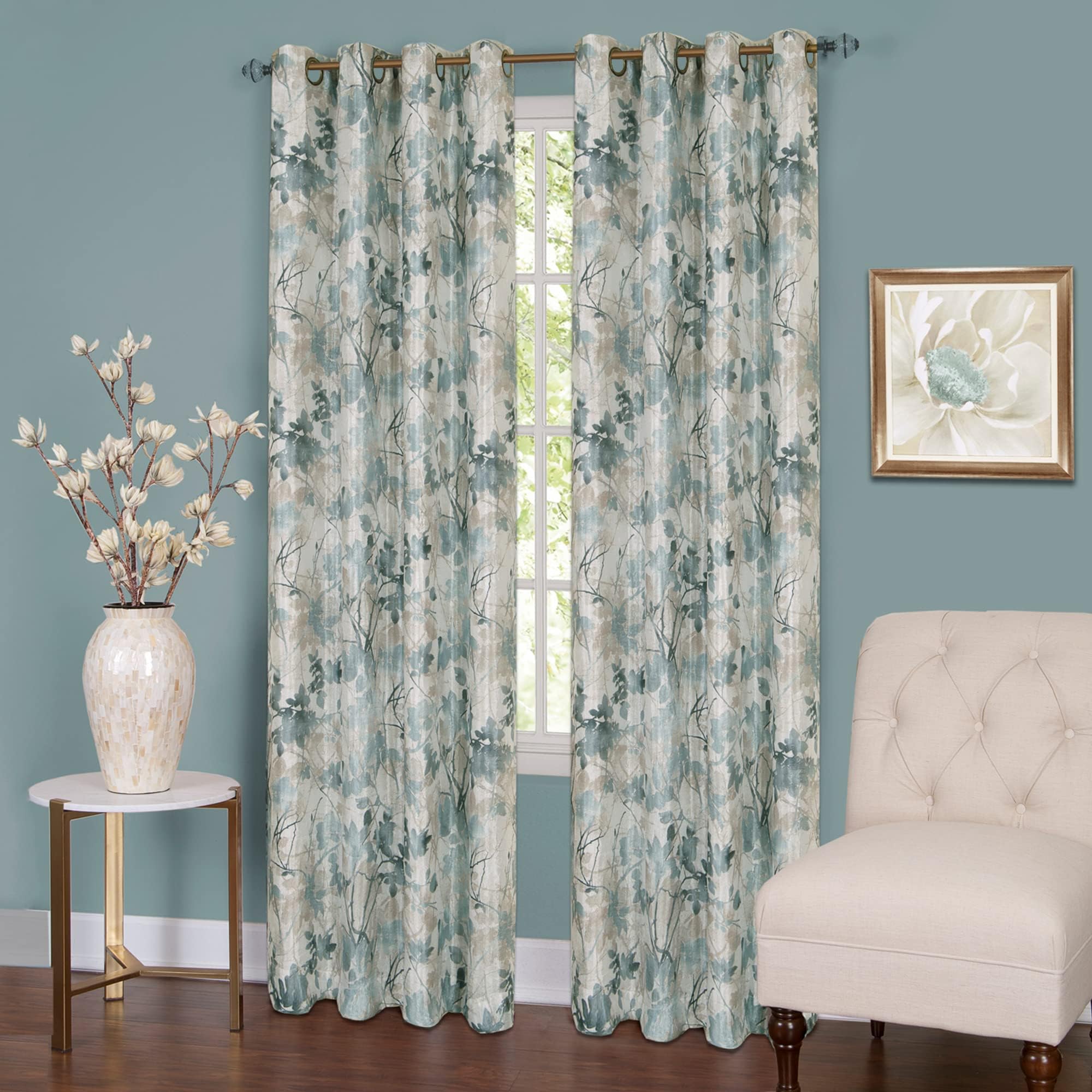 Lined Blackout Grommet Window Curtain Panels - 50 Inch Width, 63 Inch Length - Tranquil (Mist) - Blackout Soft Polyester Drapes & Dressing for Bedroom Living & Dining Room Home Decor