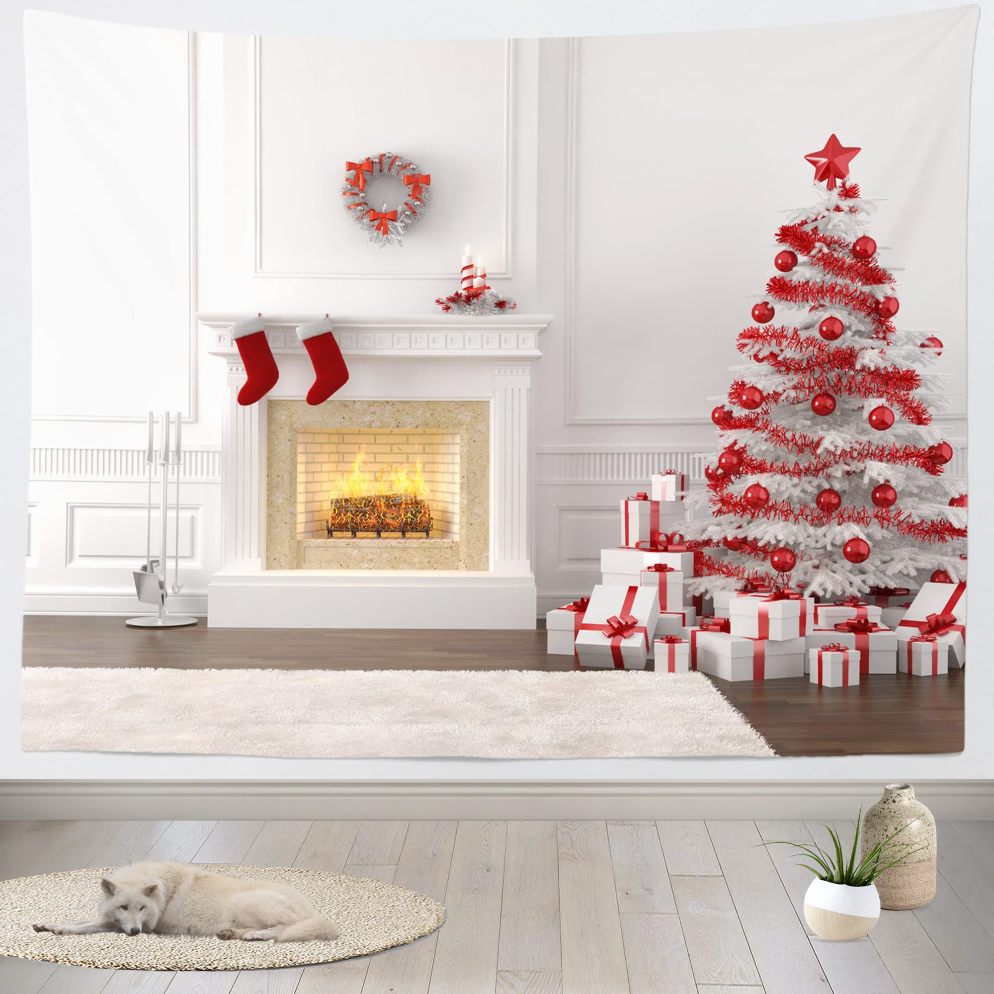 CORTOTO Weihnachtskamin-Hintergrund 2,5x1,8m – Fotohintergrund Aus Stoff Für Weihnachtsfotos